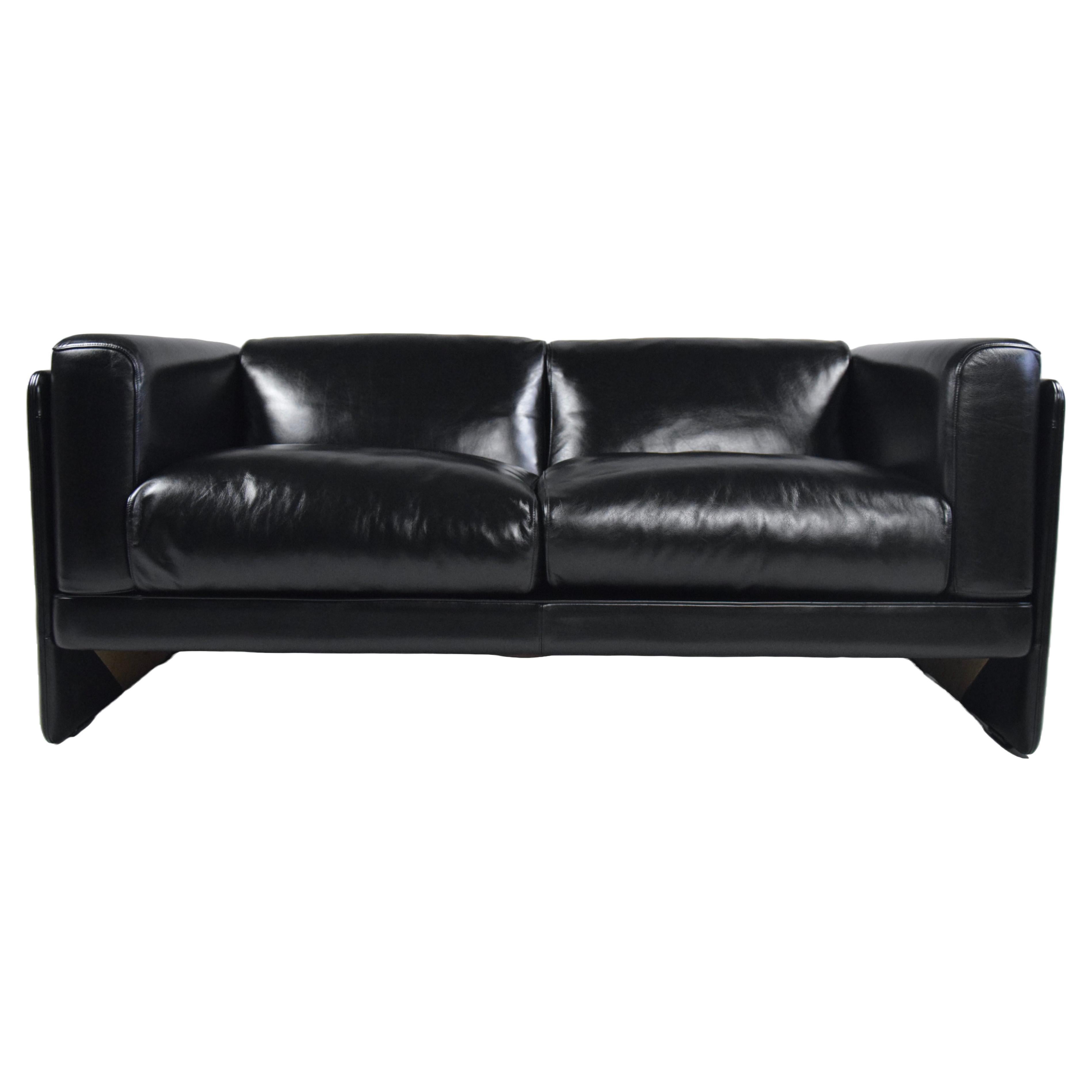 Tito Agnoli Black Leather Sofa for Poltrona Frau For Sale