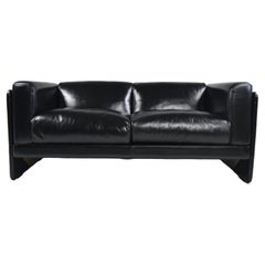Stylish Italian Black Leather Sofa Designed by Tito Agnoli for Poltrona Frau