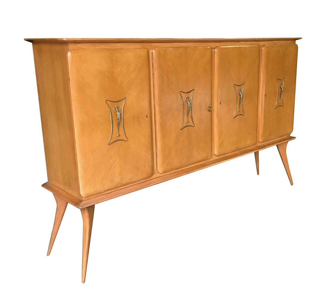 Stylish Italian Midcentury 4-Door Sycamore Credenza in the Style of Ico Parisi In Good Condition For Sale In San Francisco, CA