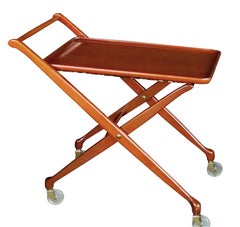 Stylish Italian Mid-century Cherrywood Bar/drinks Cart with Removable Tray