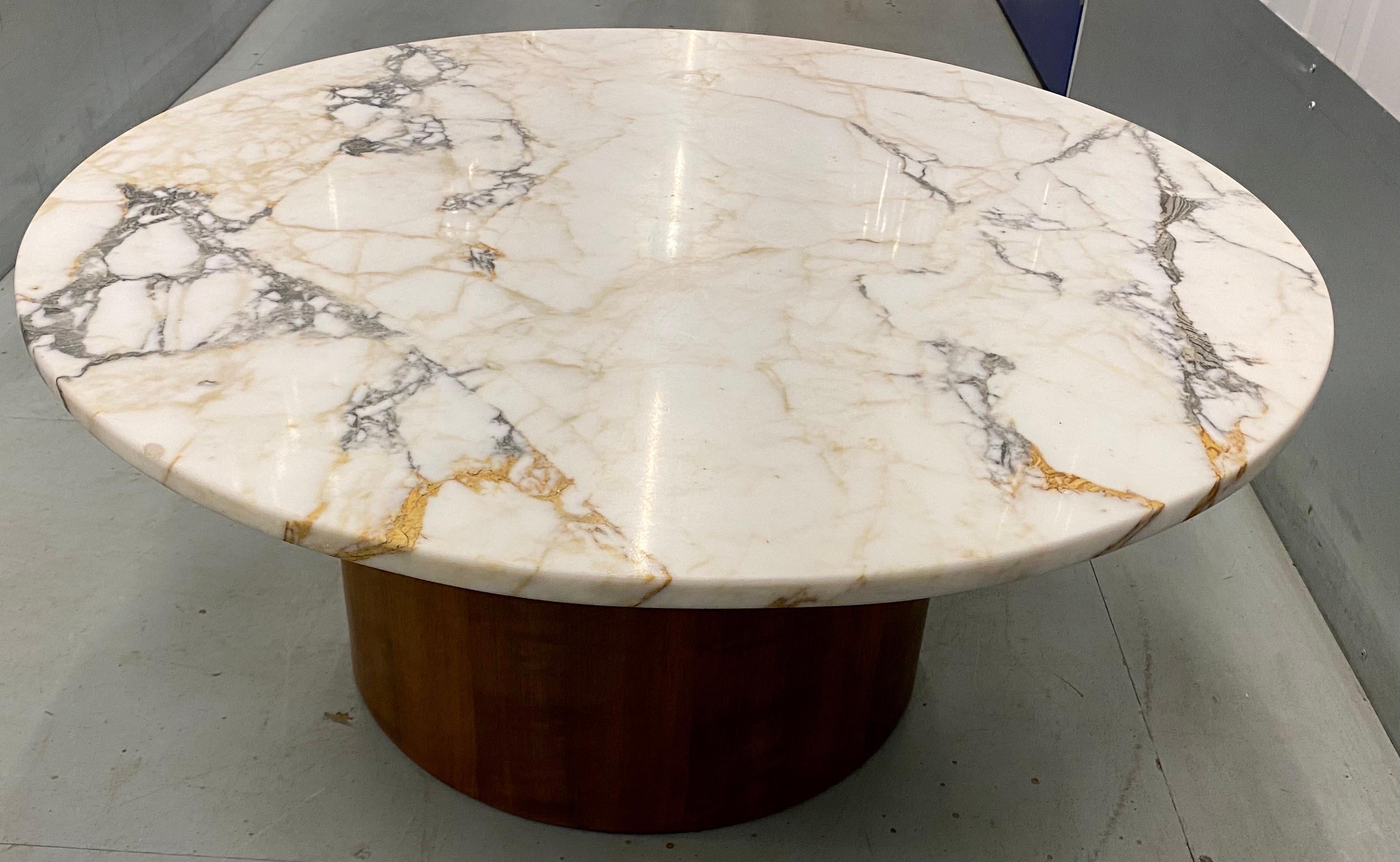 Stylish Italian Mid-Century Modern Teak & Marble Top Round Coffee Table 2