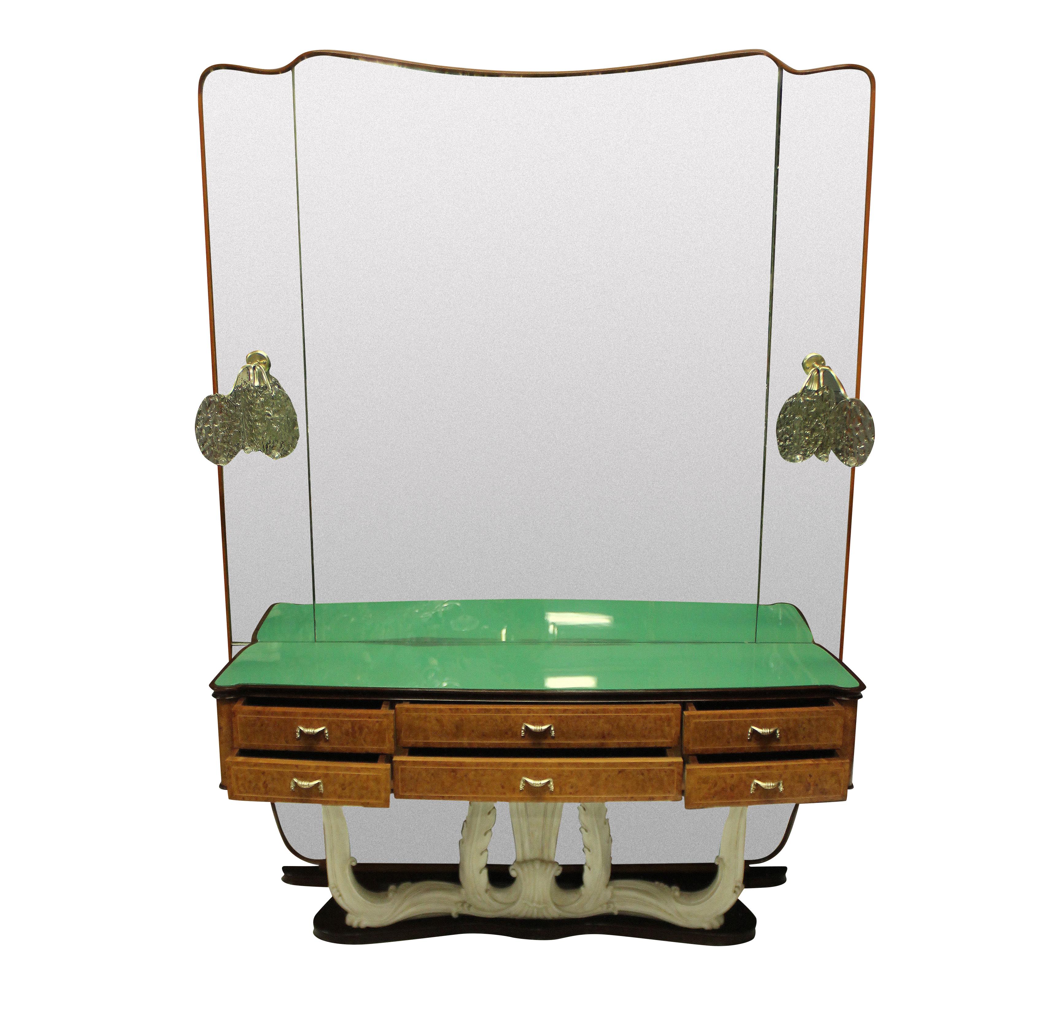 Mid-Century Modern Stylish Italian Midcentury Hall Console with Mirror