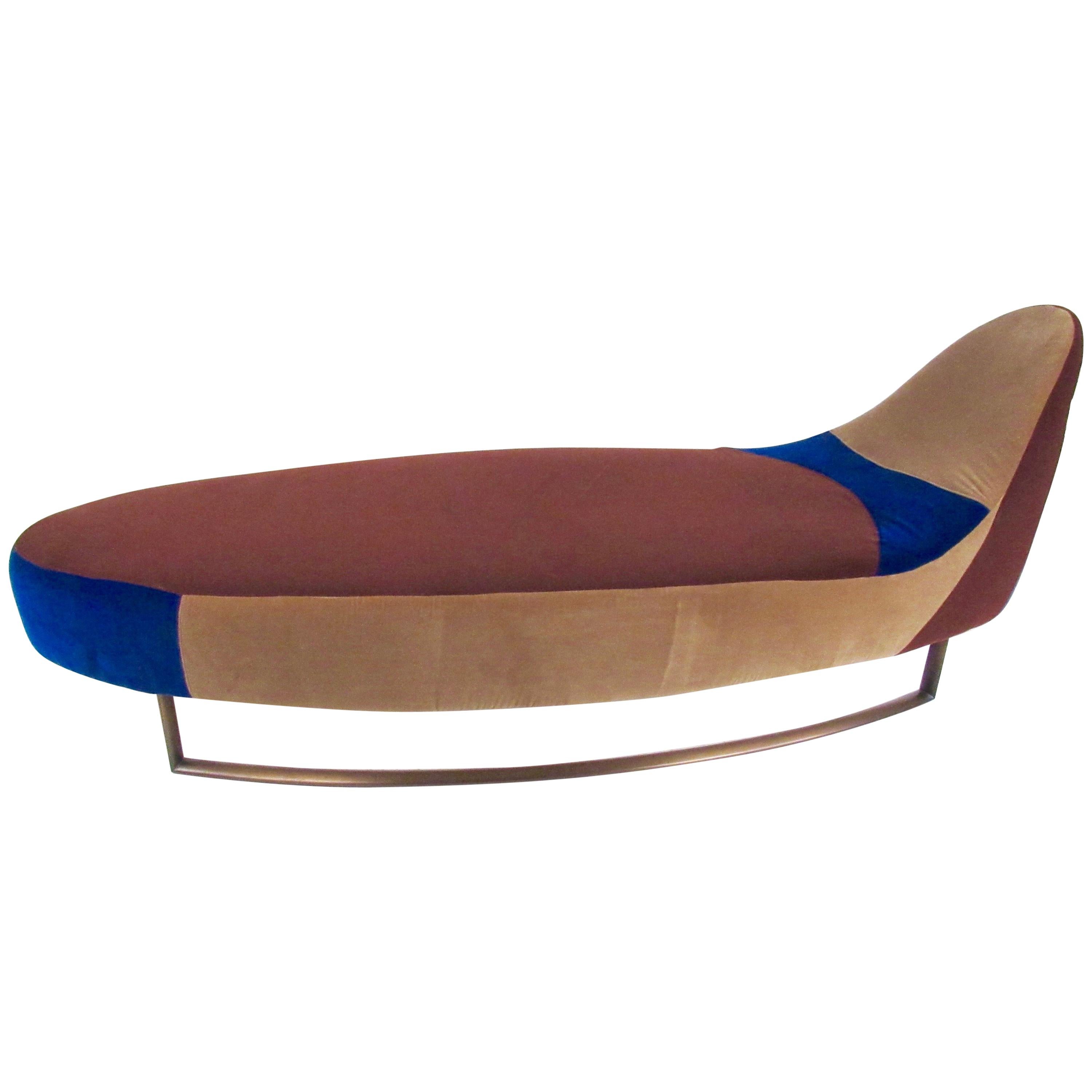 Italian MidCentury Modern Brown Leather Round Head Bolster Daybed Sofa