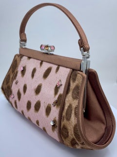Stylish Judith Leiber Leopard  Pony Hair Evening Bag With Fancy Jeweled Accents