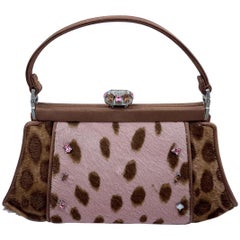 Stylish Judith Leiber Leopard  Pony Hair Evening Bag With Fancy Jeweled Accents