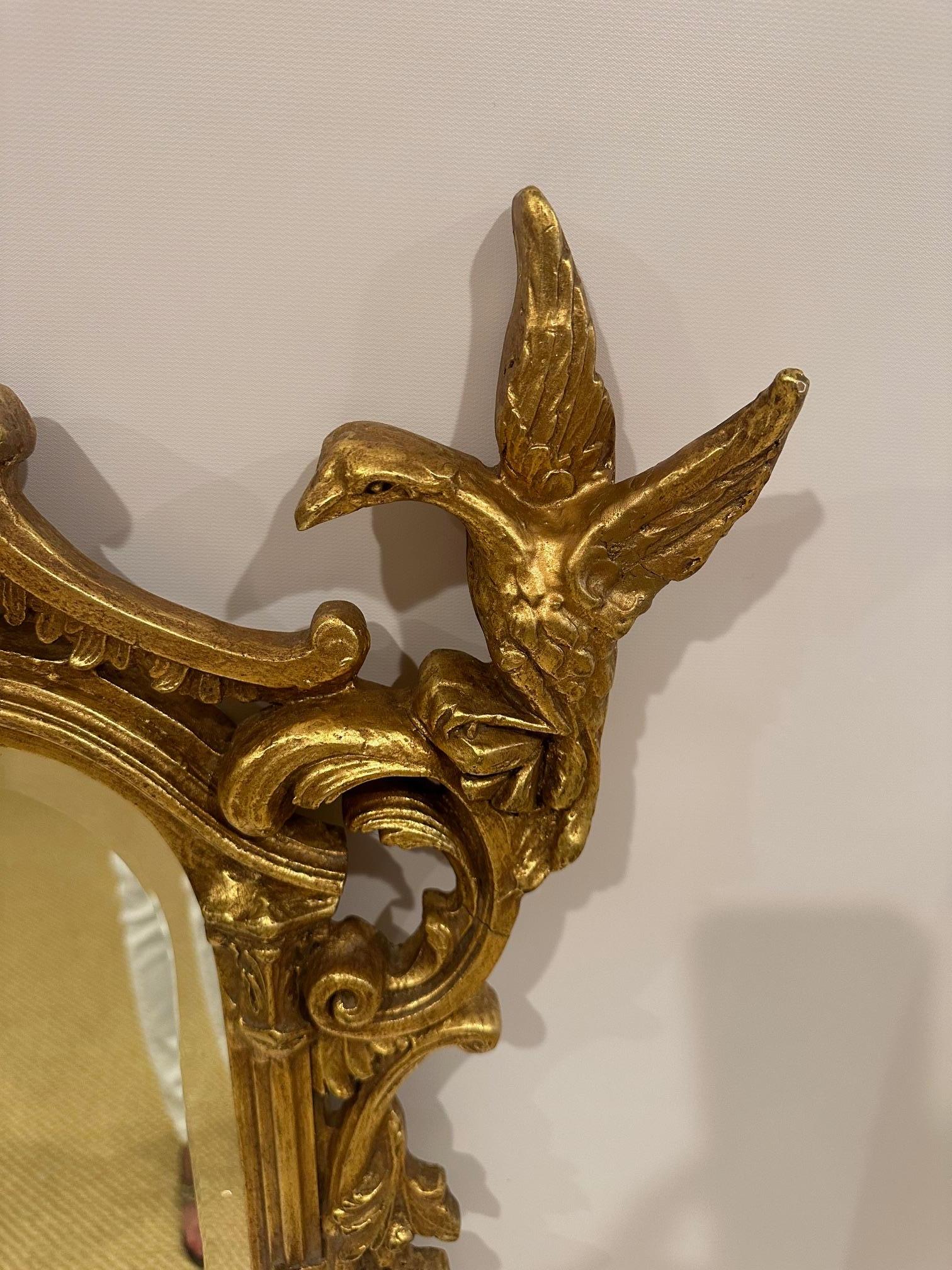 Contemporary Stylish Large Gilded Asian Style Mirror with Birds For Sale