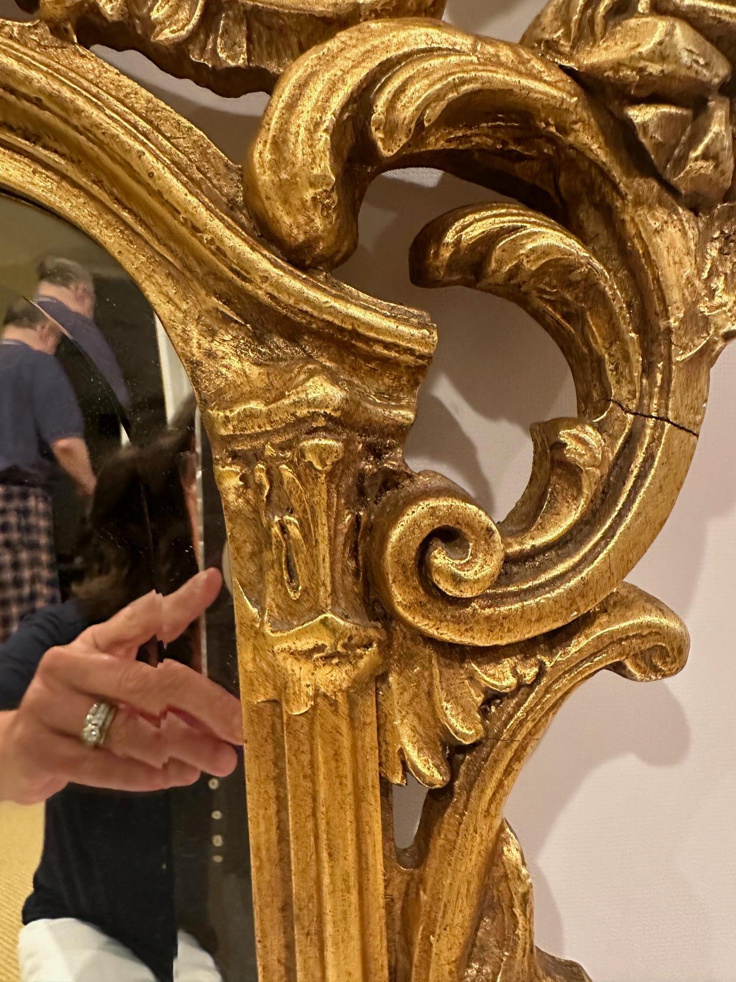 Gesso Stylish Large Gilded Asian Style Mirror with Birds For Sale