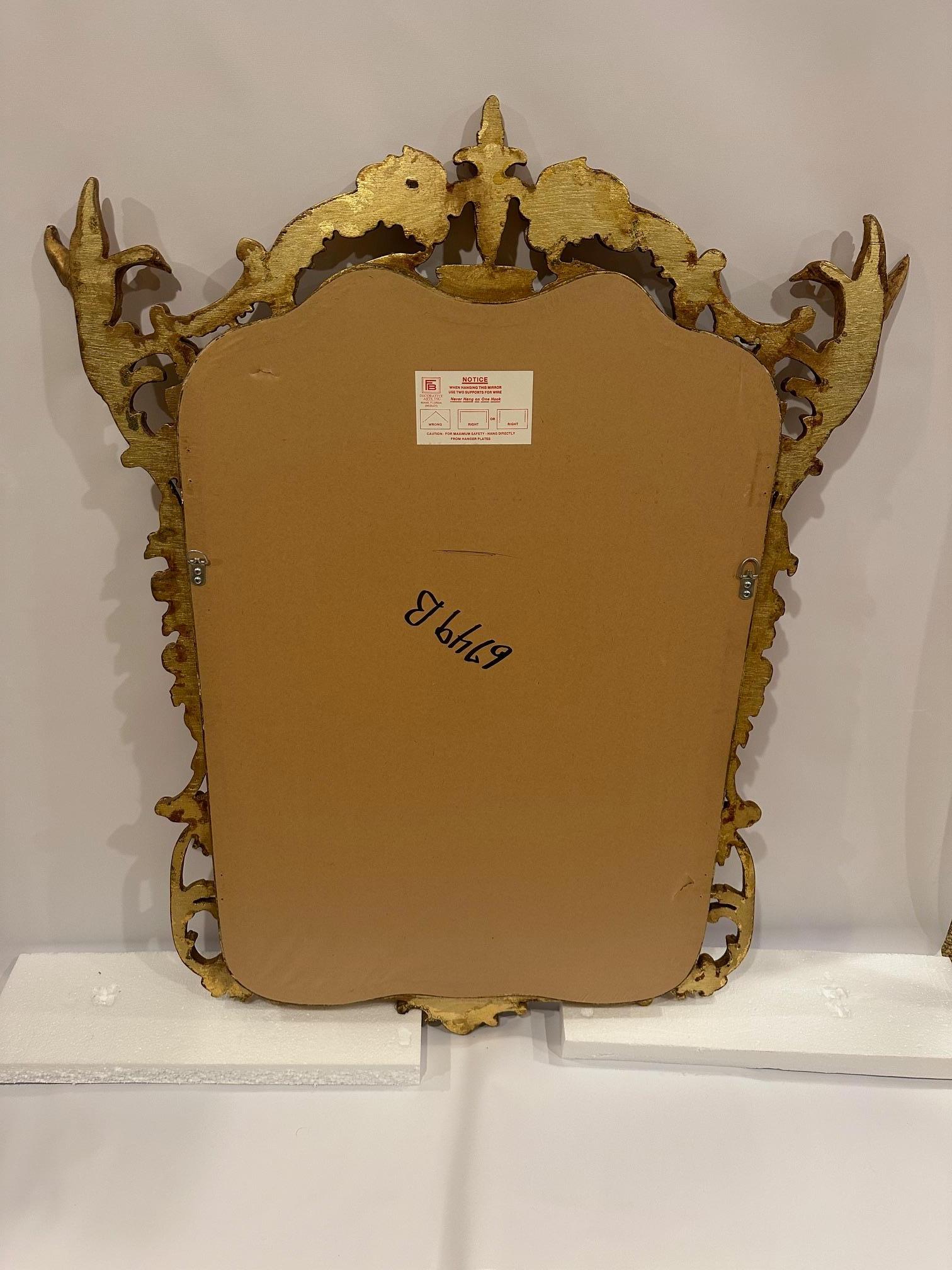 Stylish Large Gilded Asian Style Mirror with Birds For Sale 1