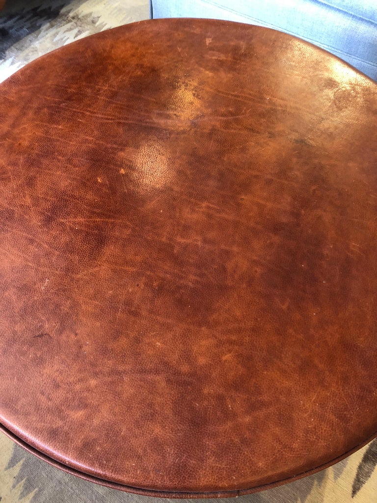 Stylish Large Round Leather Coffee Table with Storage Inside For Sale