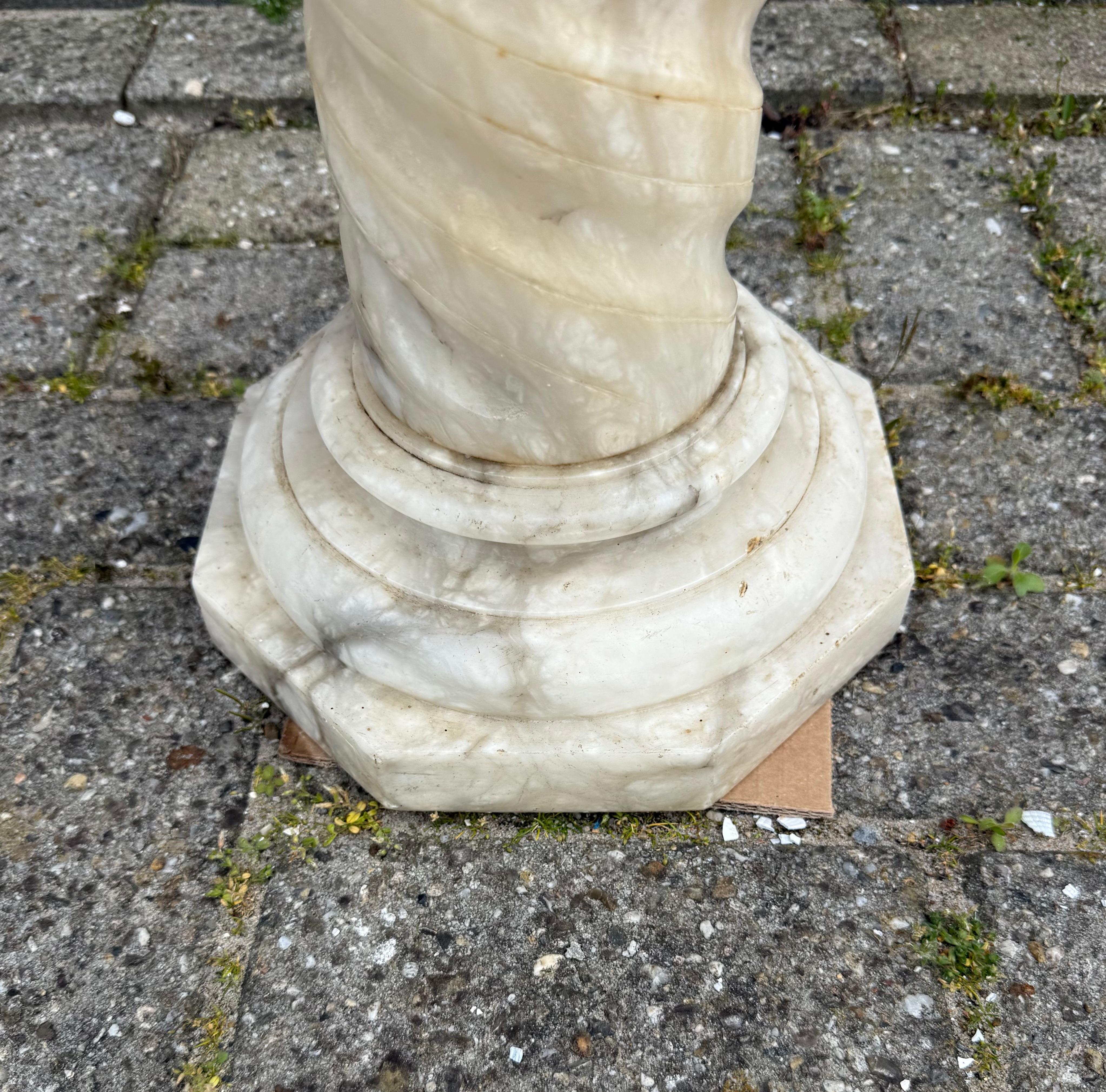 Carved Stylish, Late 1800s Handmade Italian, Alabaster Column, Pedestal or Stand For Sale