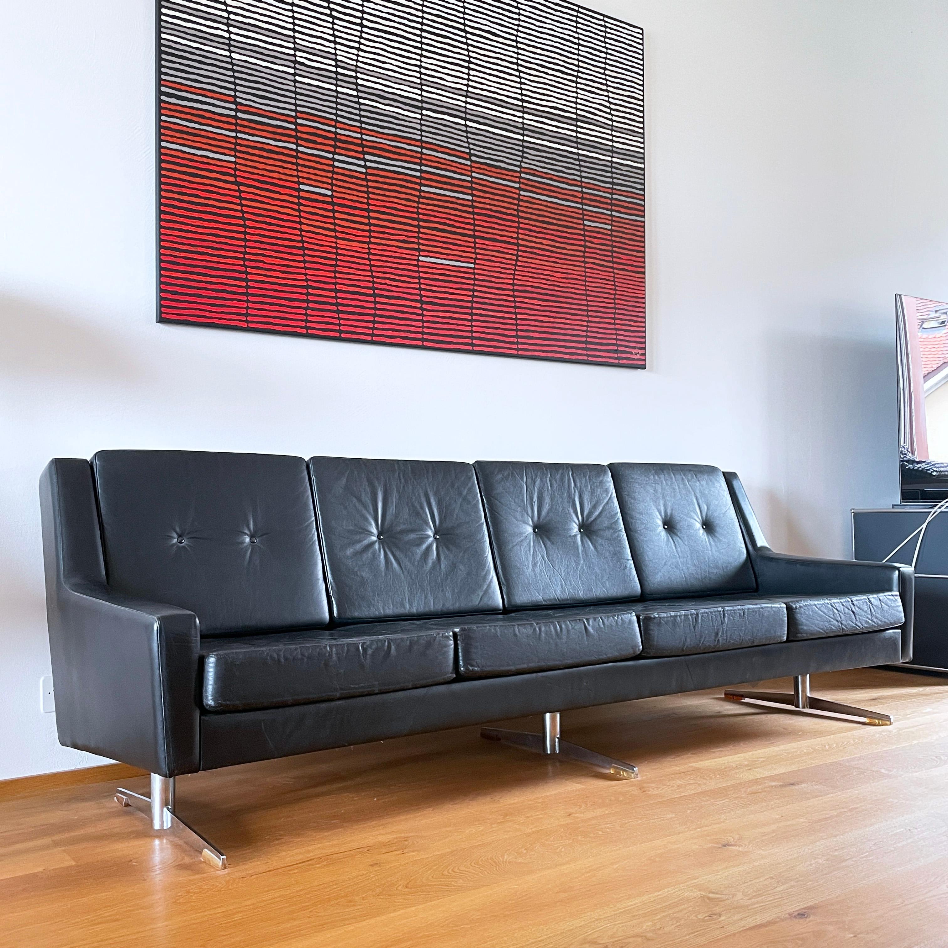 Canapé scandinave en cuir à 4 places de la fin des années 1960 et du début des années 1970 en vente 9
