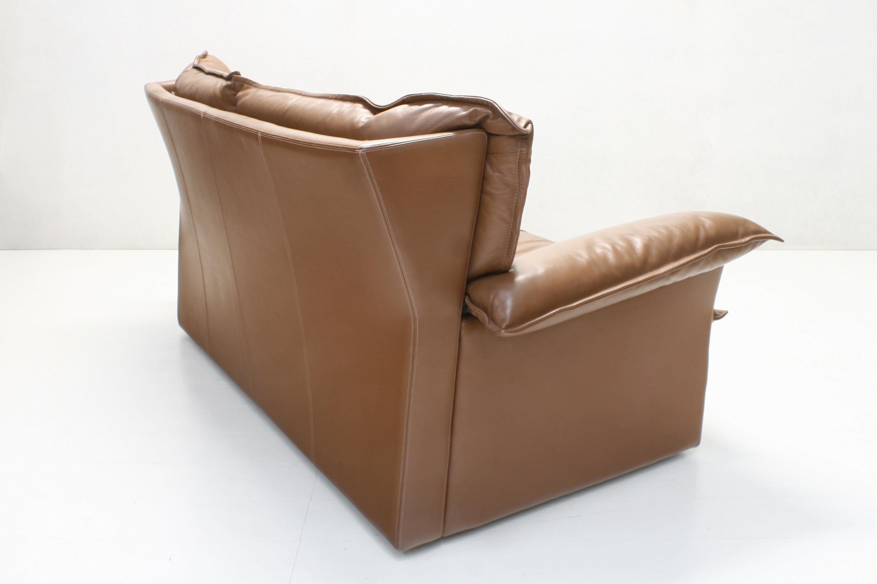 Stylish Leather Downfilled Wingback Two-seater Sofa by Durlet, 1970s For Sale 2