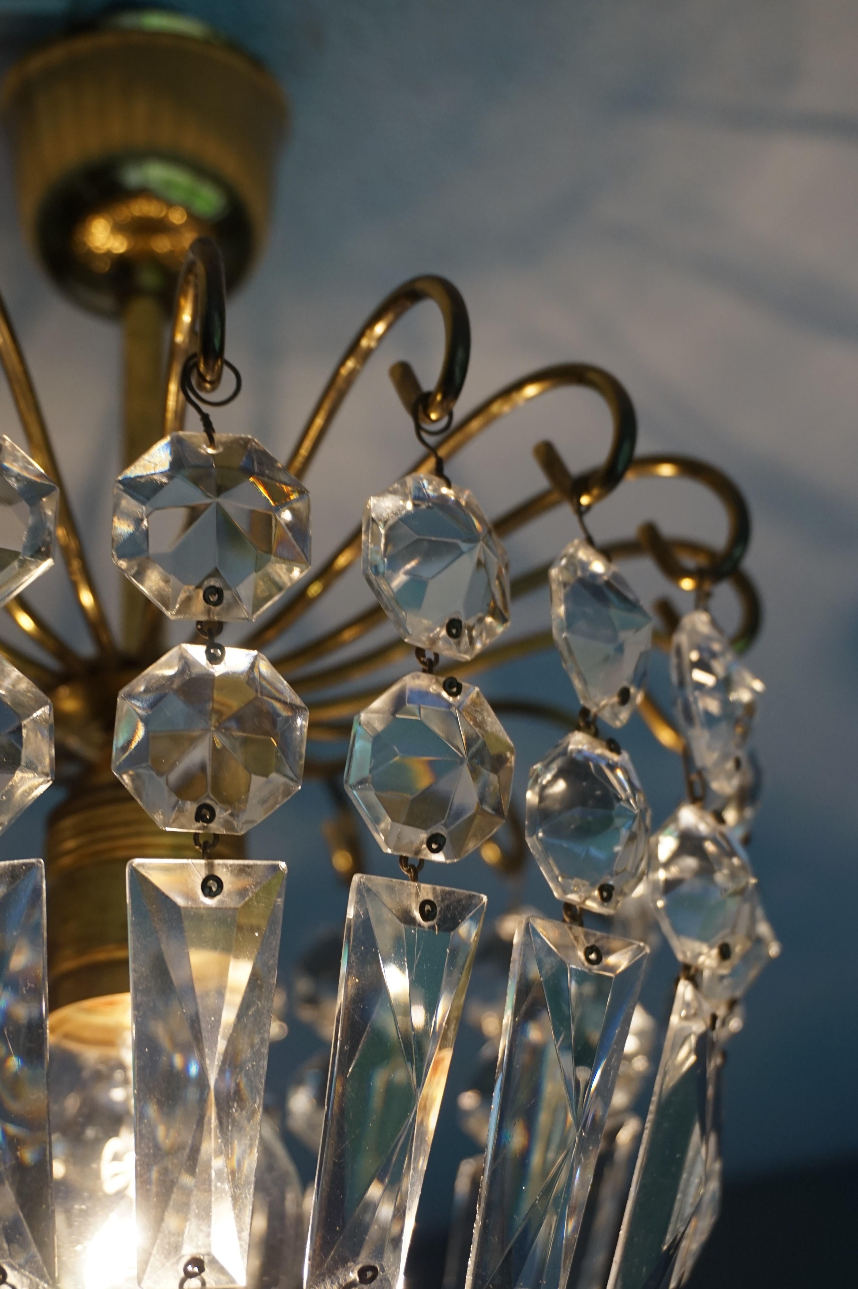 Stylish Little Mid Century Brass and Crystal Glass Murano Pendant Light Fixture 6