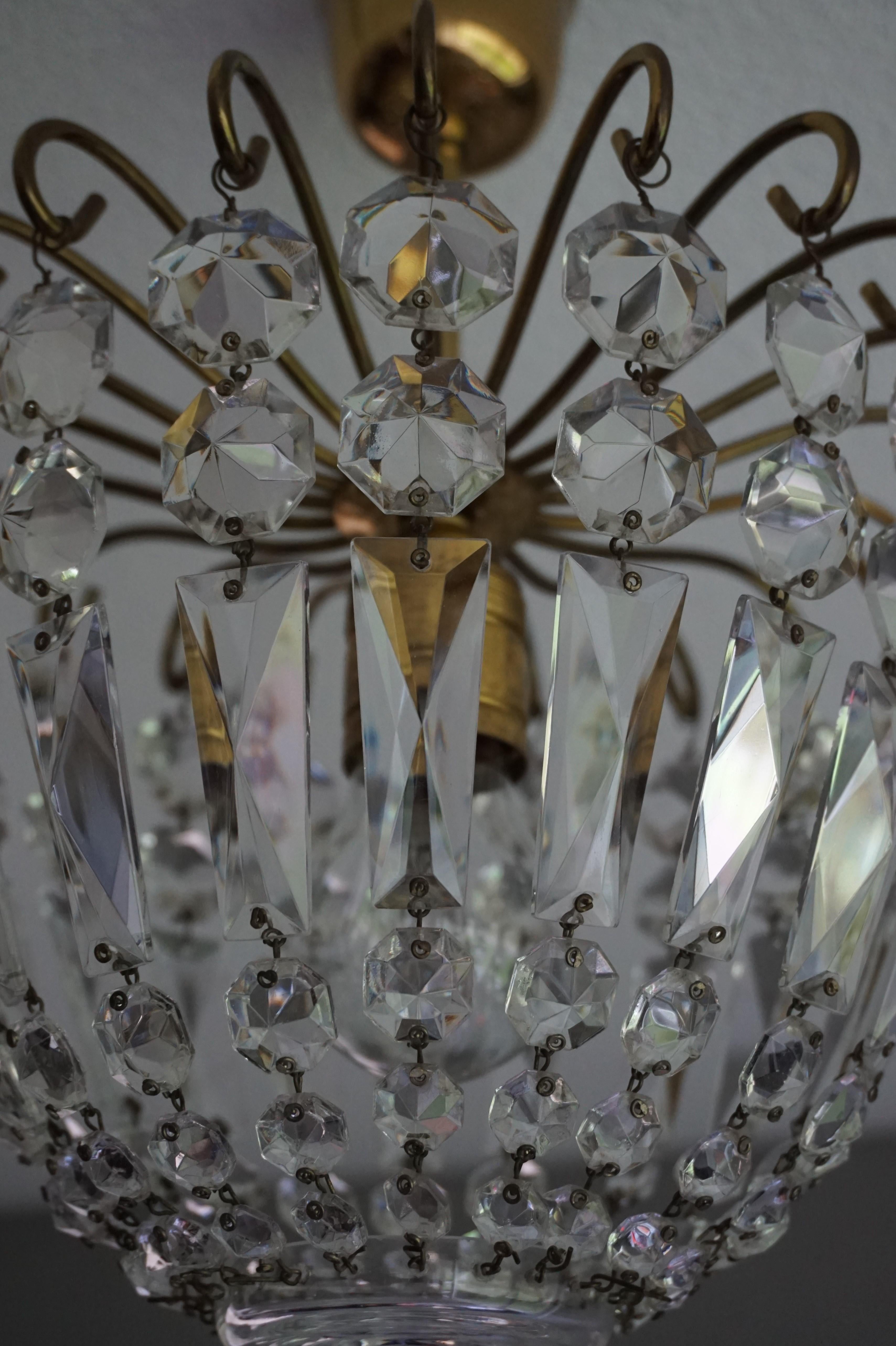 Stylish Little Mid Century Brass and Crystal Glass Murano Pendant Light Fixture 7