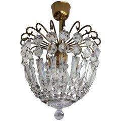 Stylish Little Mid Century Brass and Crystal Glass Murano Pendant Light Fixture