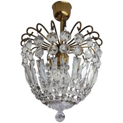 Vintage Stylish Little Mid Century Brass and Crystal Glass Murano Pendant Light Fixture