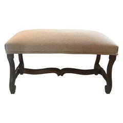 Stylish Louis XIII French Walnut Bench or Ottoman with New Linen Upholstery
