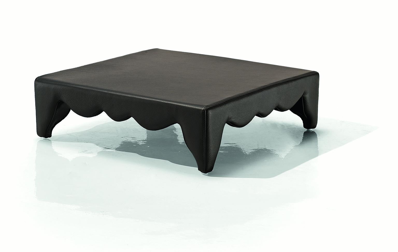 Italian Stylish Low Square Coffee Table Leather Upholstered Customizable For Sale