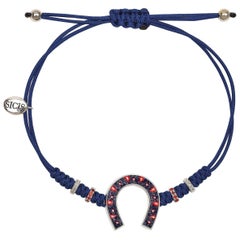 Bracelet de chance élégant en or blanc, diamants blancs, saphirs orange et micro-mosaïque