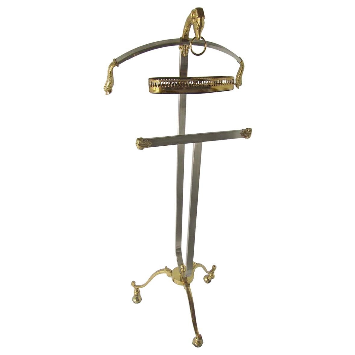 Stylish Maison Jansen Steel and Brass Gentleman Valet, Made in Italy