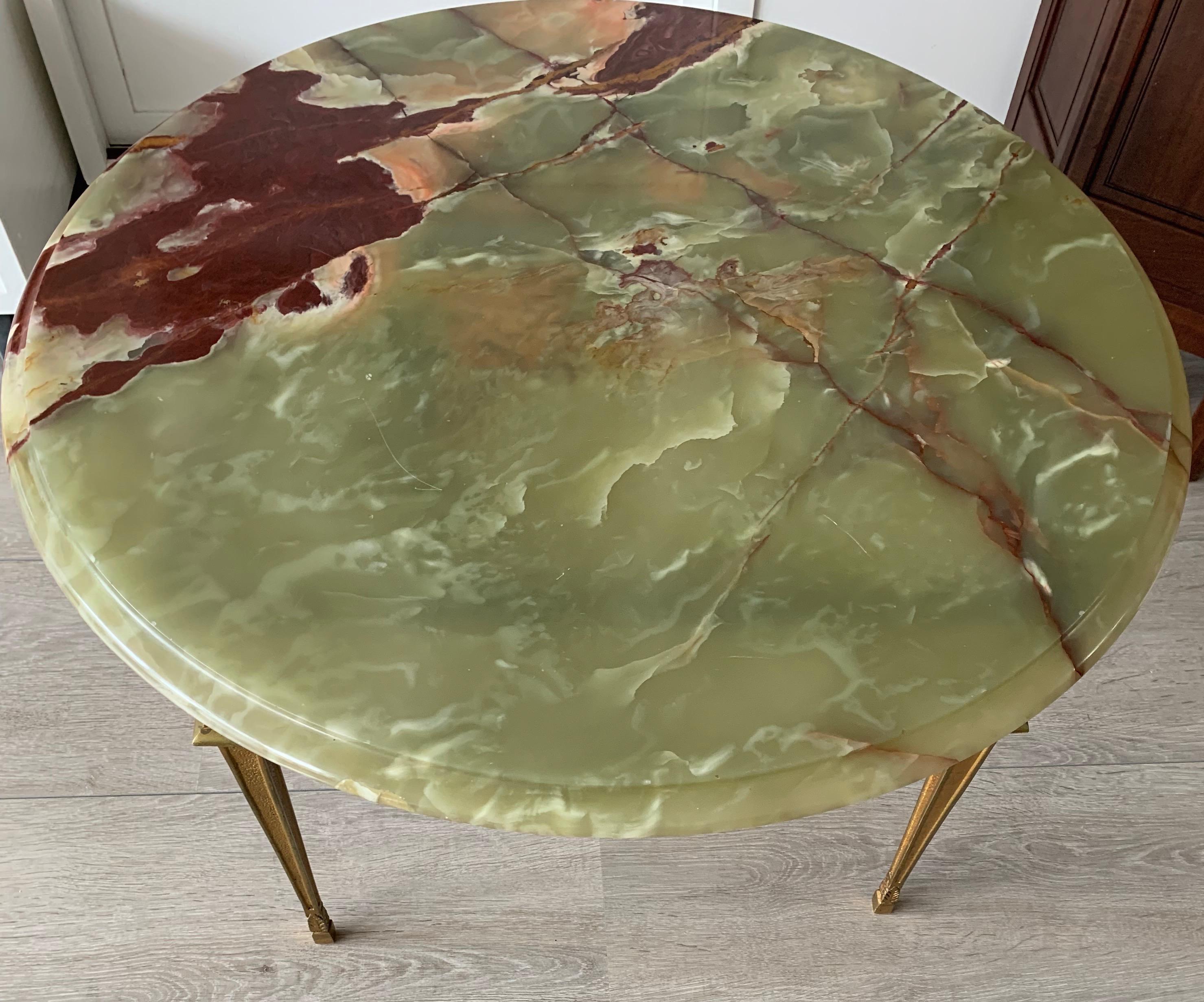 20th Century Stylish & Majestic Looking 1950s, Bronze and Green Round Top Onyx Coffee Table