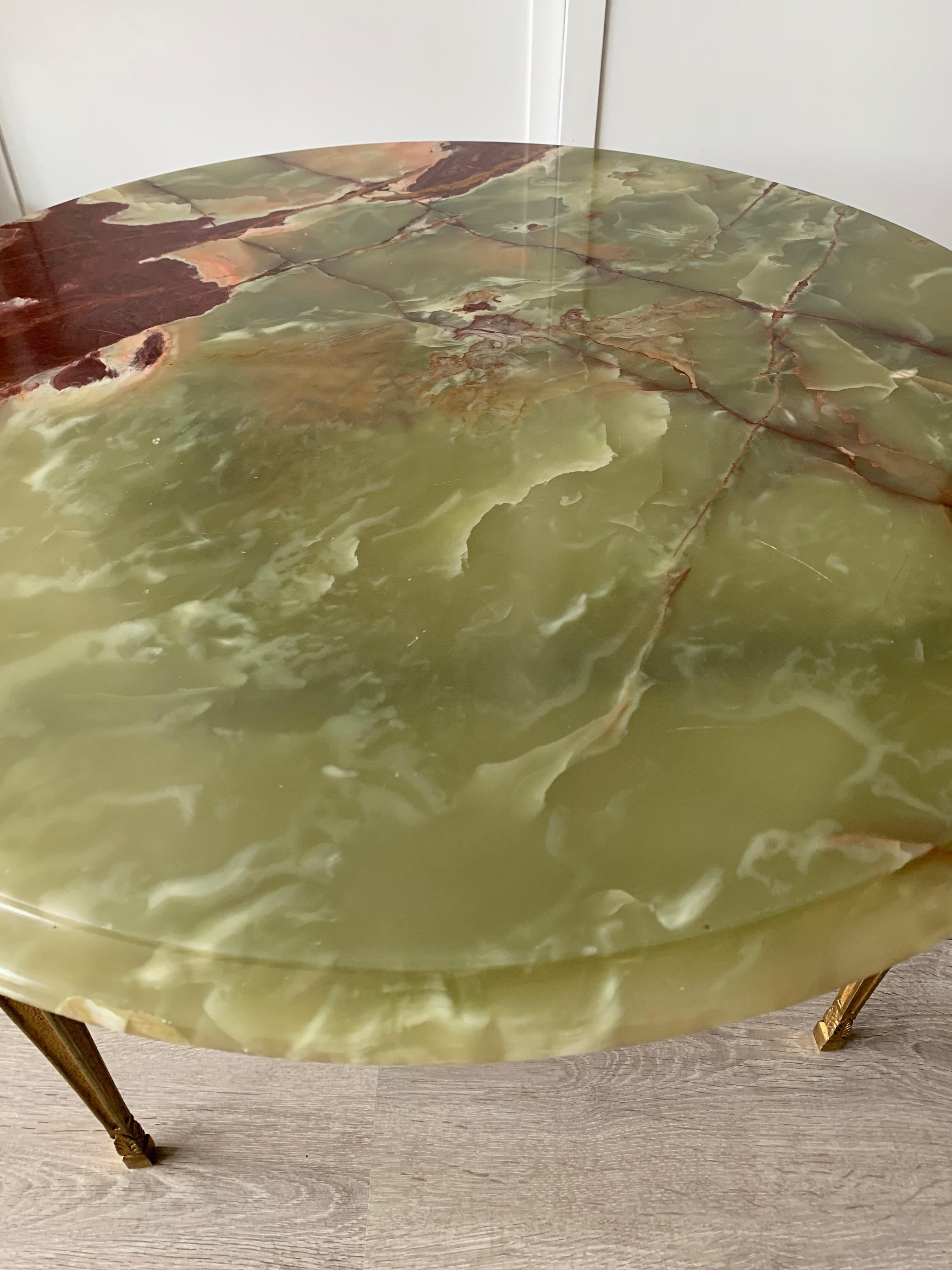 Stylish & Majestic Looking 1950s, Bronze and Green Round Top Onyx Coffee Table 1