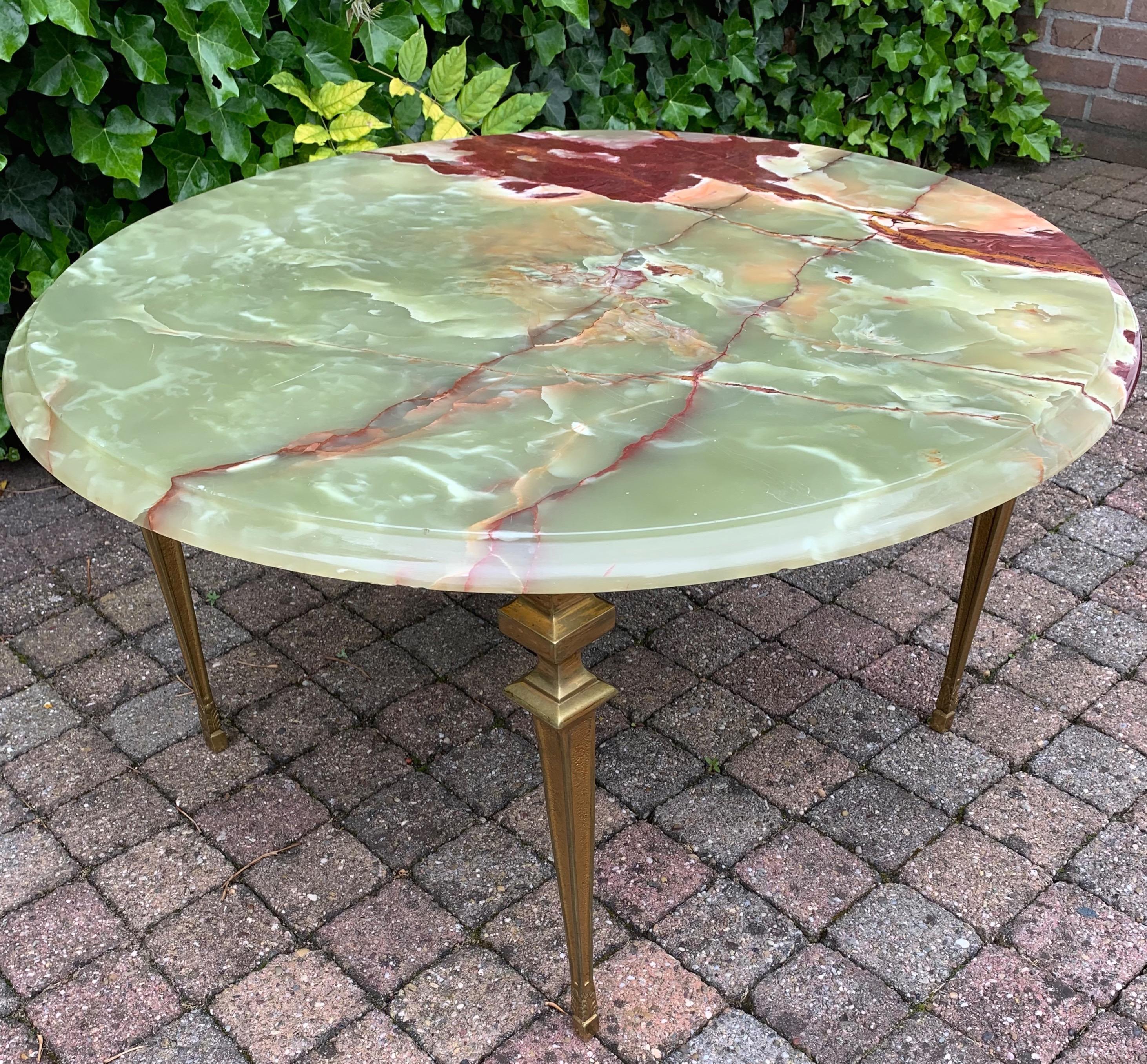 Stylish & Majestic Looking 1950s, Bronze and Green Round Top Onyx Coffee Table 3