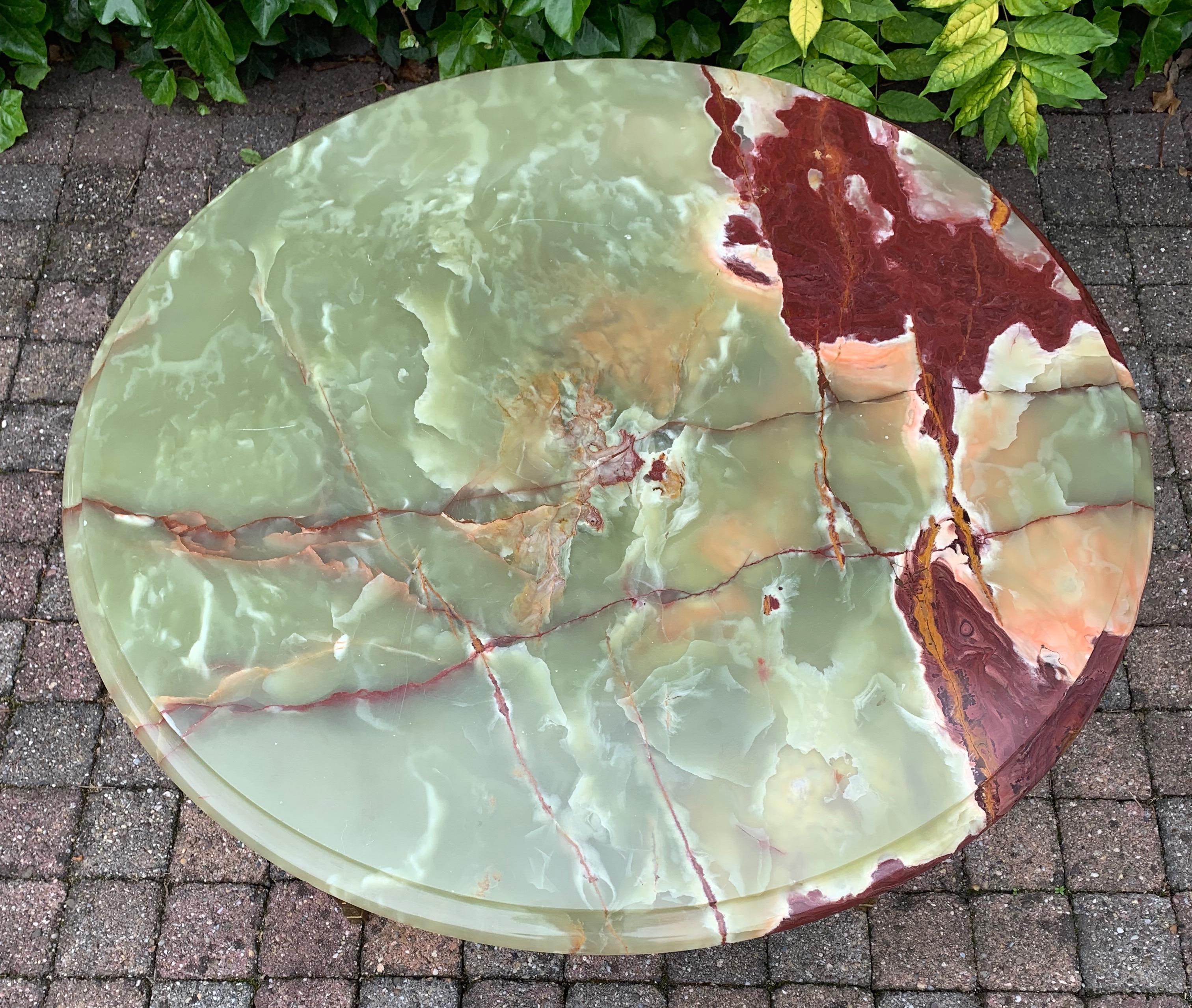 Stylish & Majestic Looking 1950s, Bronze and Green Round Top Onyx Coffee Table In Excellent Condition In Lisse, NL