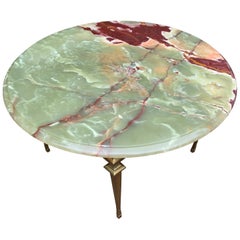 Stylish & Majestic Looking 1950s, Bronze and Green Round Top Onyx Coffee Table