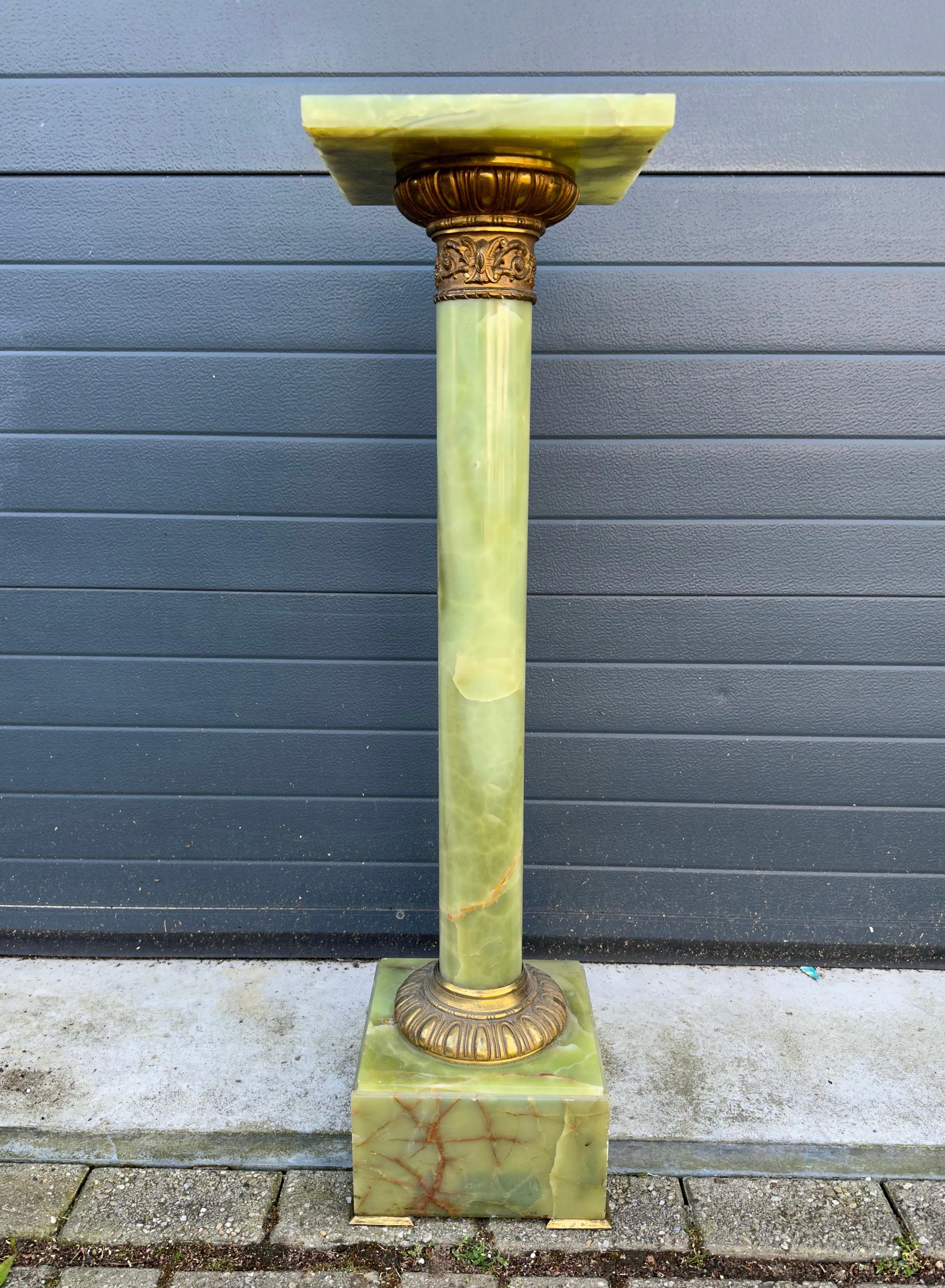 Stylish & Majestic Looking Antique, Green Onyx and Bronze Column Pedestal Stand For Sale 3