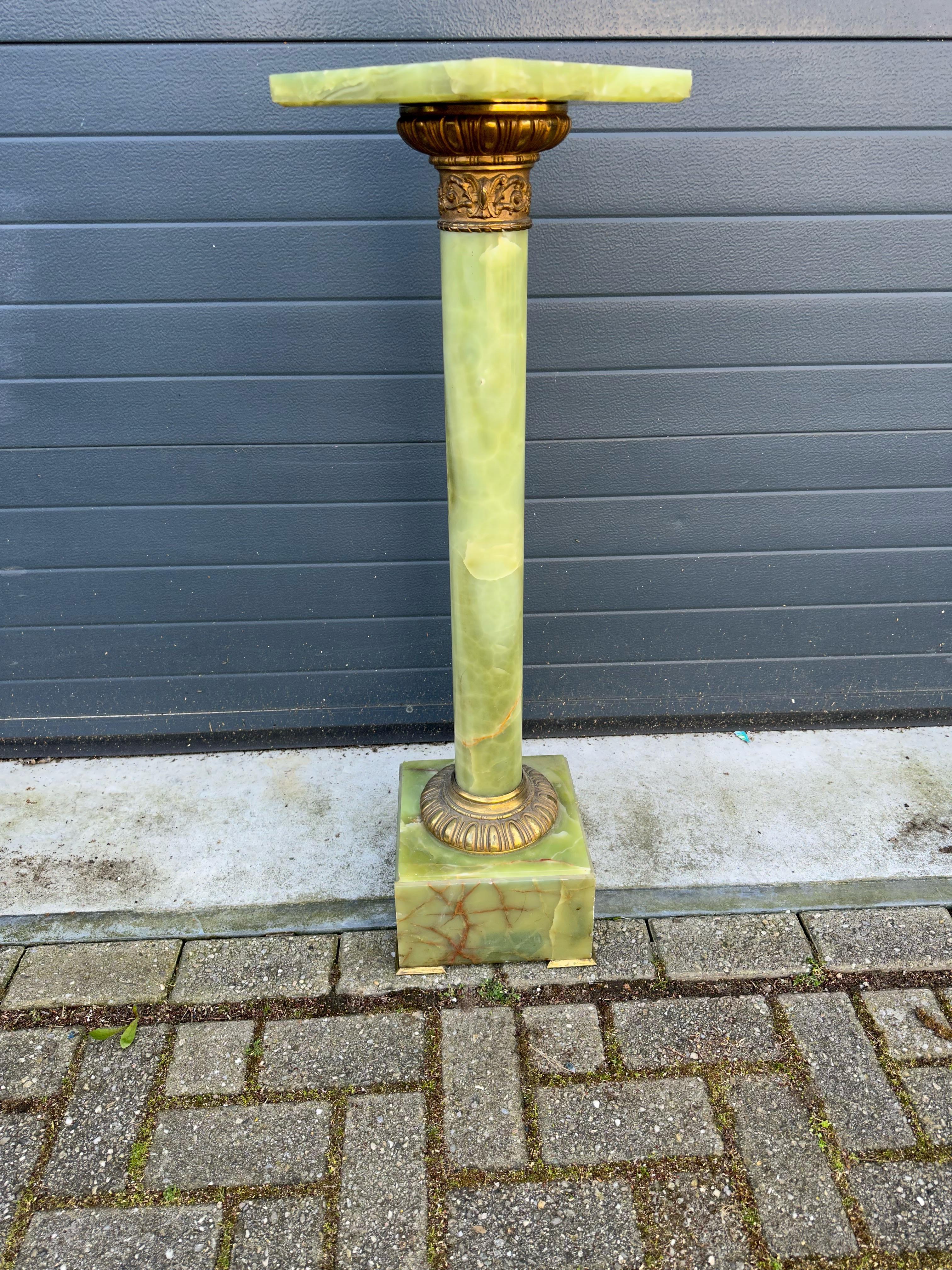 Stylish & Majestic Looking Antique, Green Onyx and Bronze Column Pedestal Stand For Sale 5