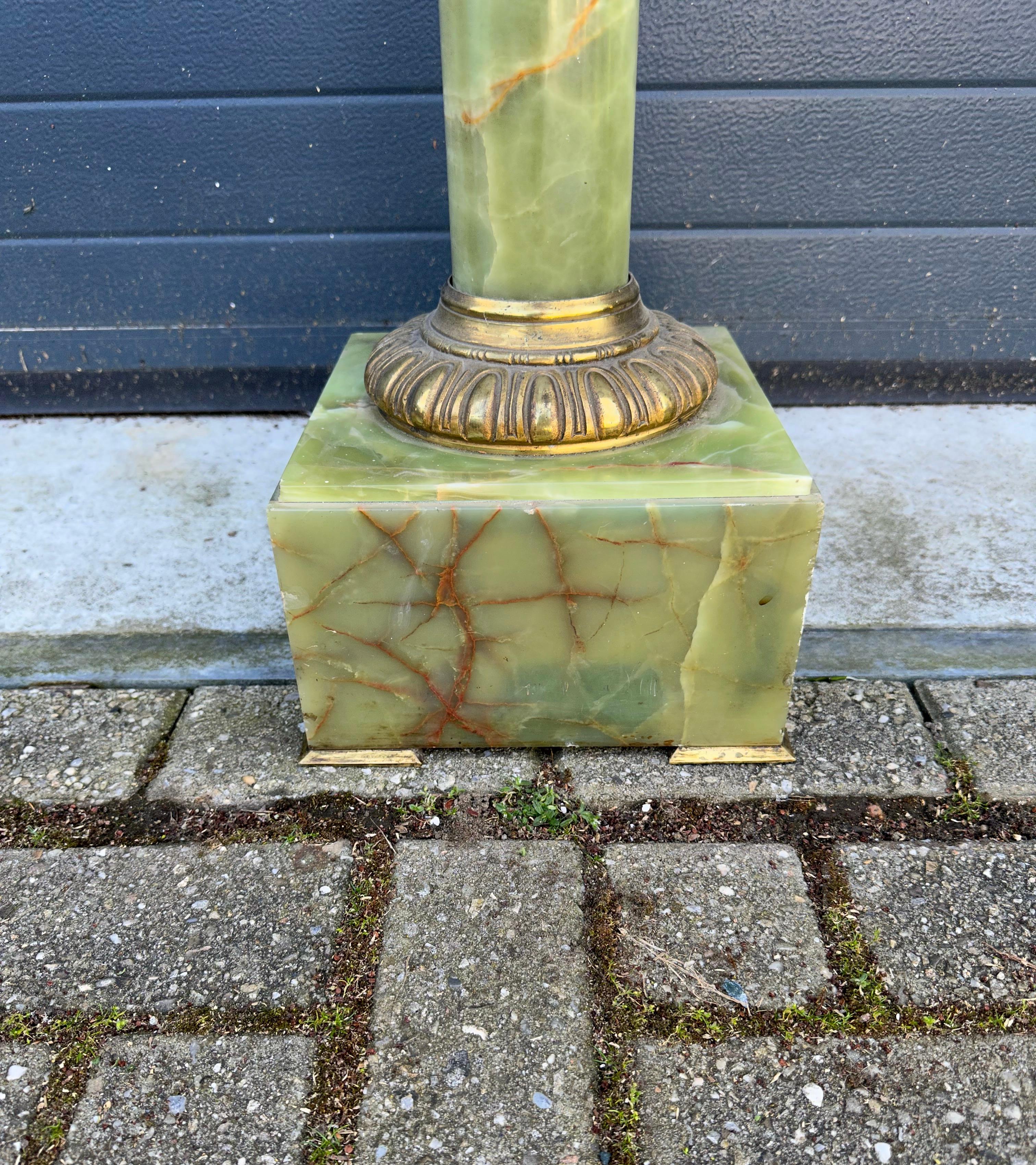 Stylish & Majestic Looking Antique, Green Onyx and Bronze Column Pedestal Stand For Sale 9