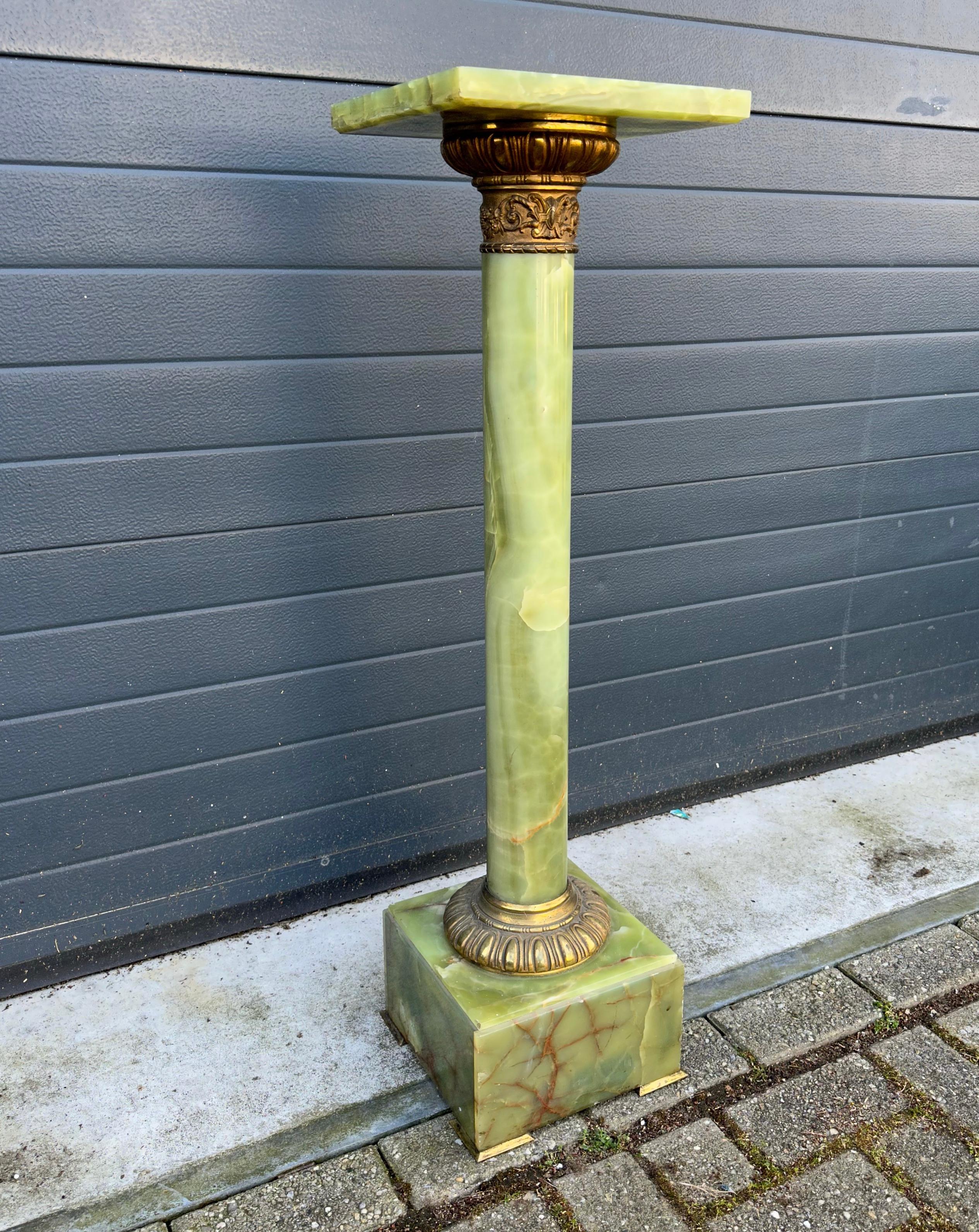 Stylish & Majestic Looking Antique, Green Onyx and Bronze Column Pedestal Stand For Sale 10