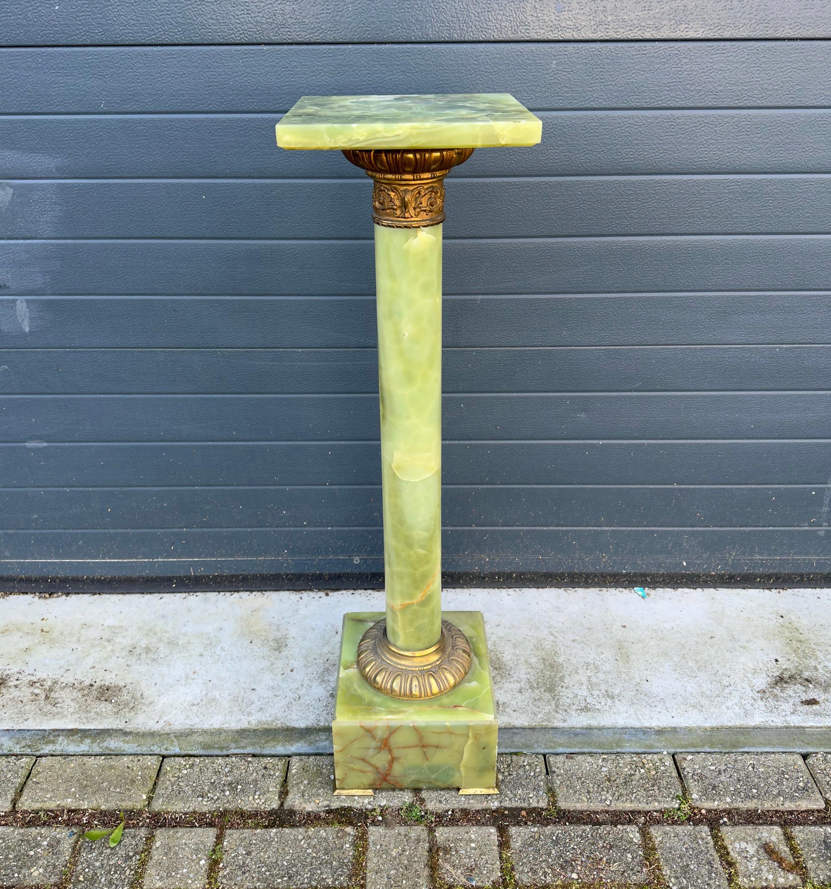 Stylish & Majestic Looking Antique, Green Onyx and Bronze Column Pedestal Stand For Sale 11