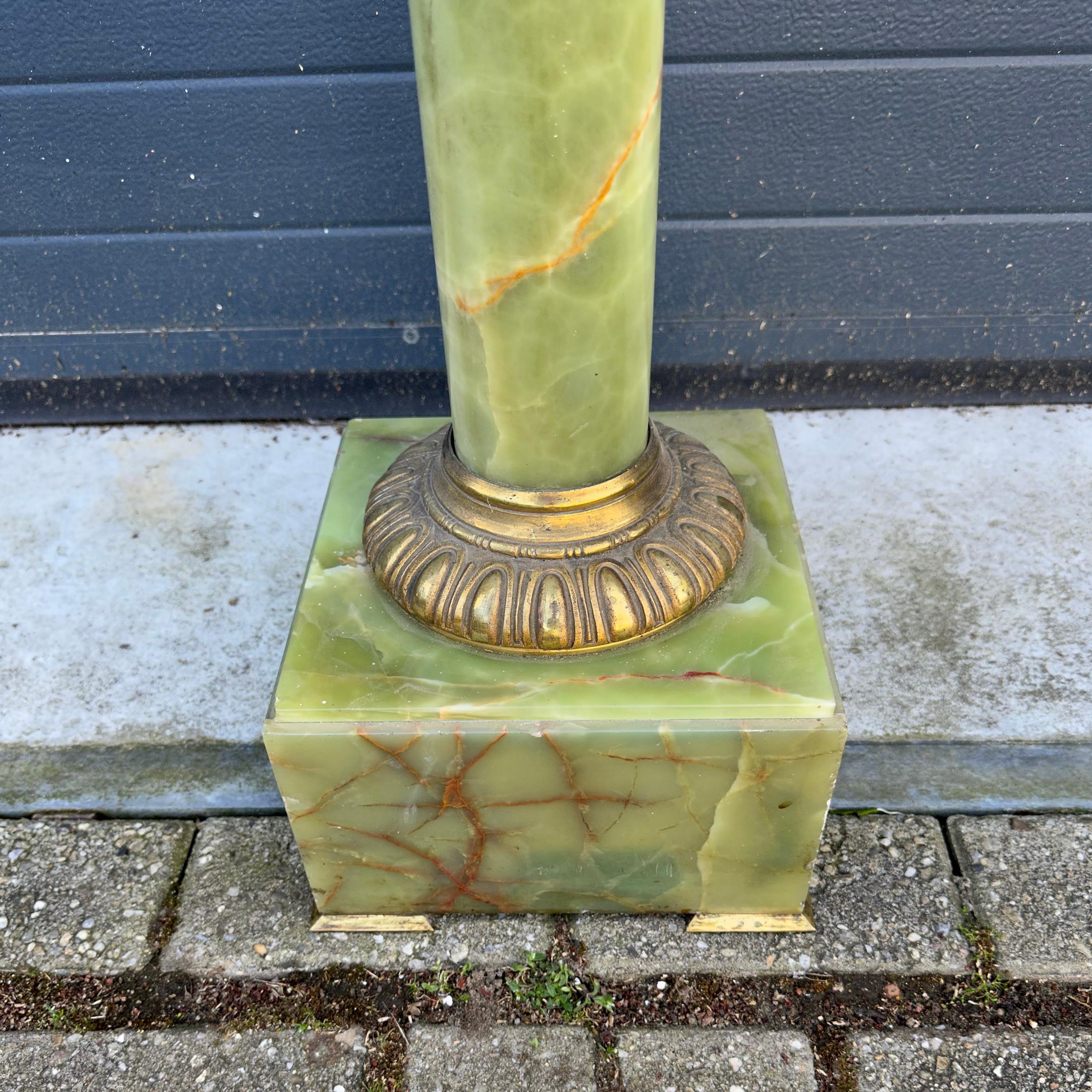 Stylish & Majestic Looking Antique, Green Onyx and Bronze Column Pedestal Stand For Sale 12
