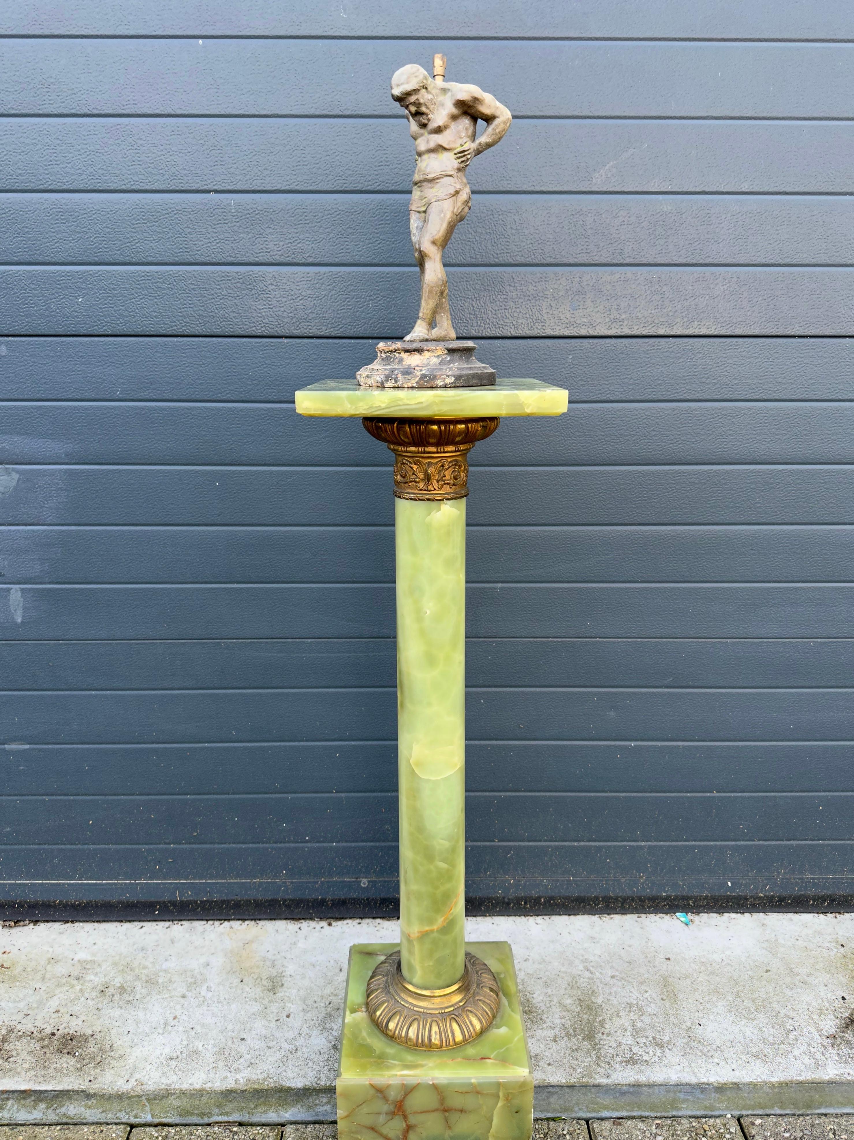 Stylish & Majestic Looking Antique, Green Onyx and Bronze Column Pedestal Stand For Sale 13