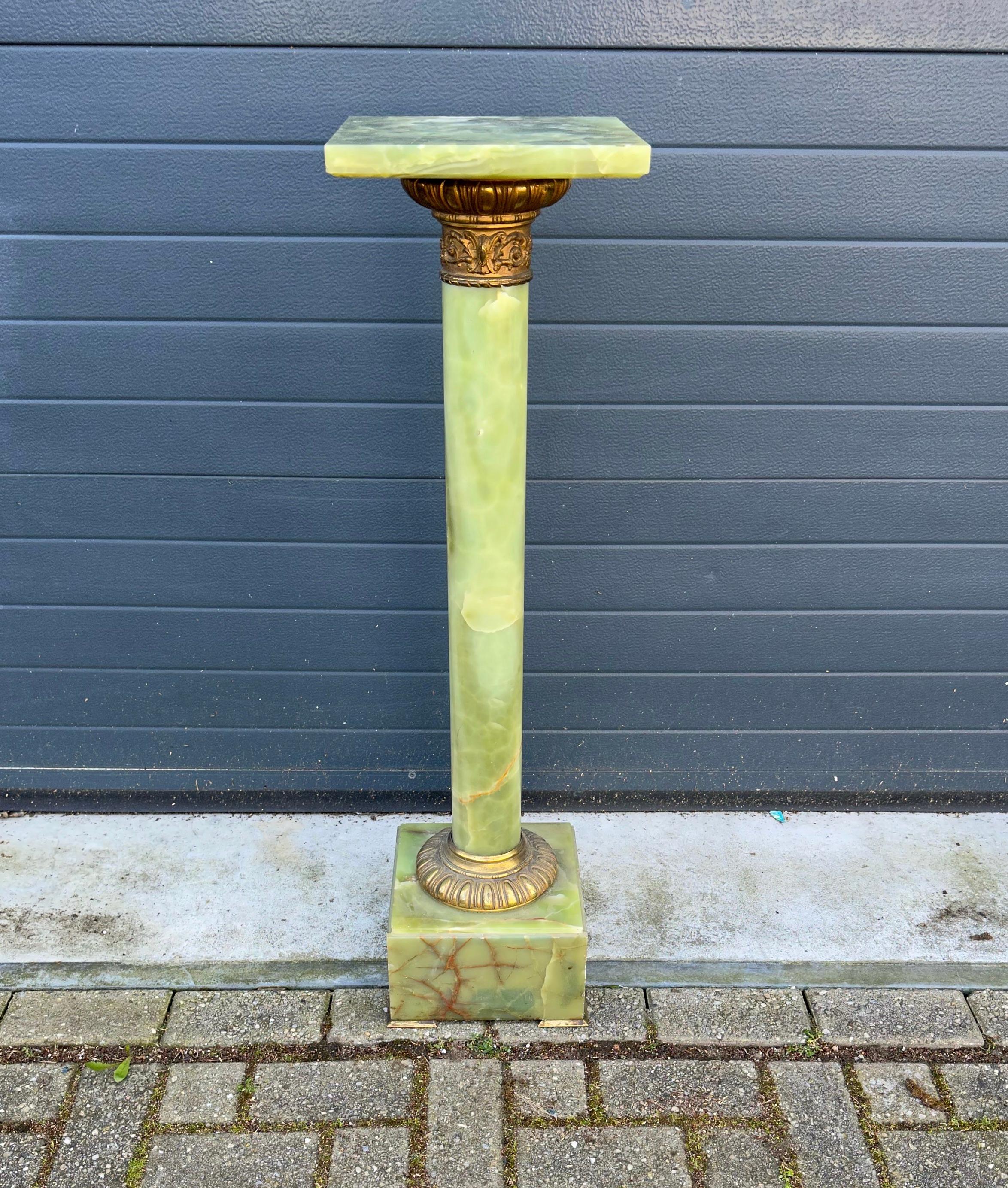 Classical Roman Stylish & Majestic Looking Antique, Green Onyx and Bronze Column Pedestal Stand For Sale