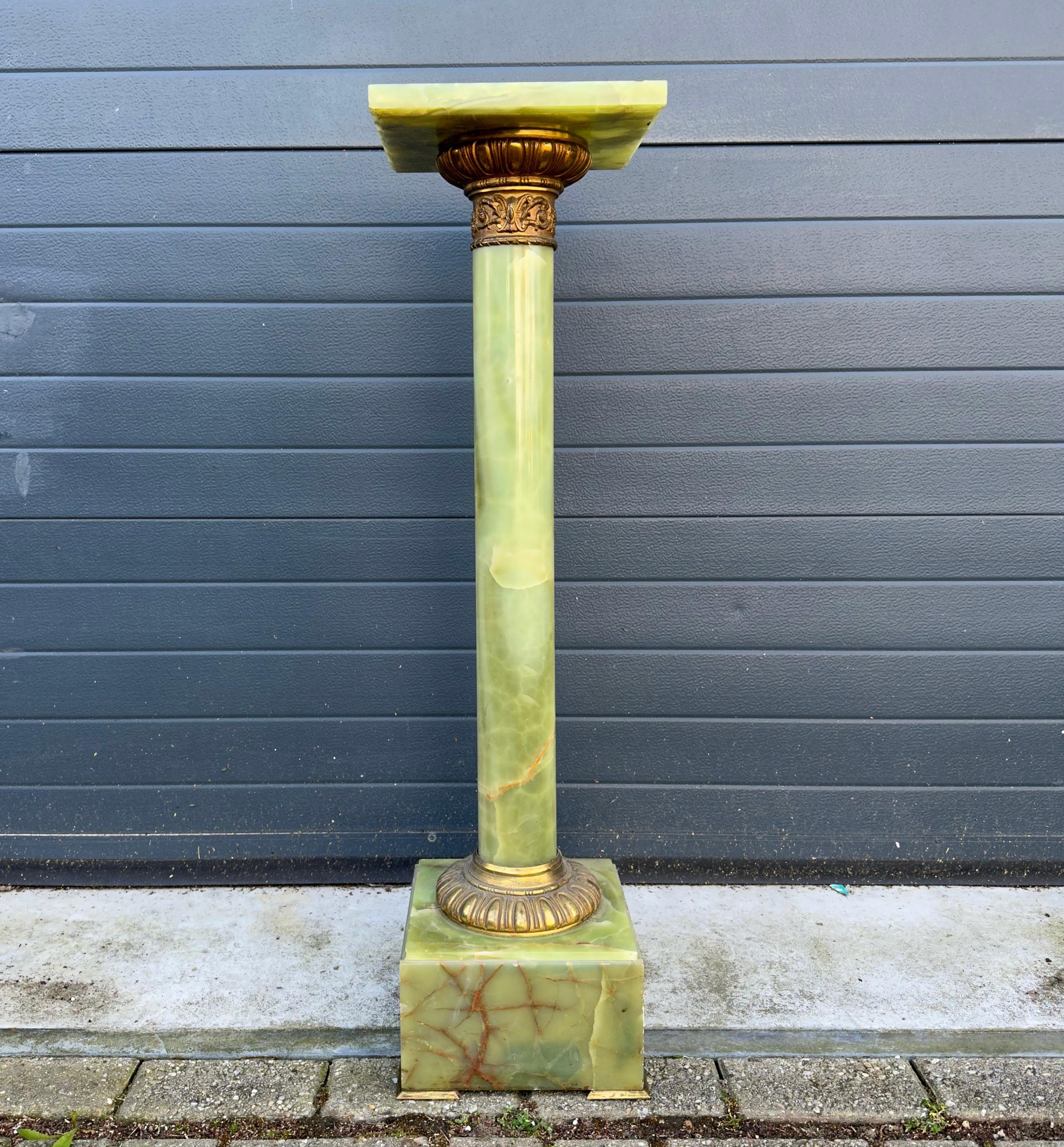 Italian Stylish & Majestic Looking Antique, Green Onyx and Bronze Column Pedestal Stand For Sale