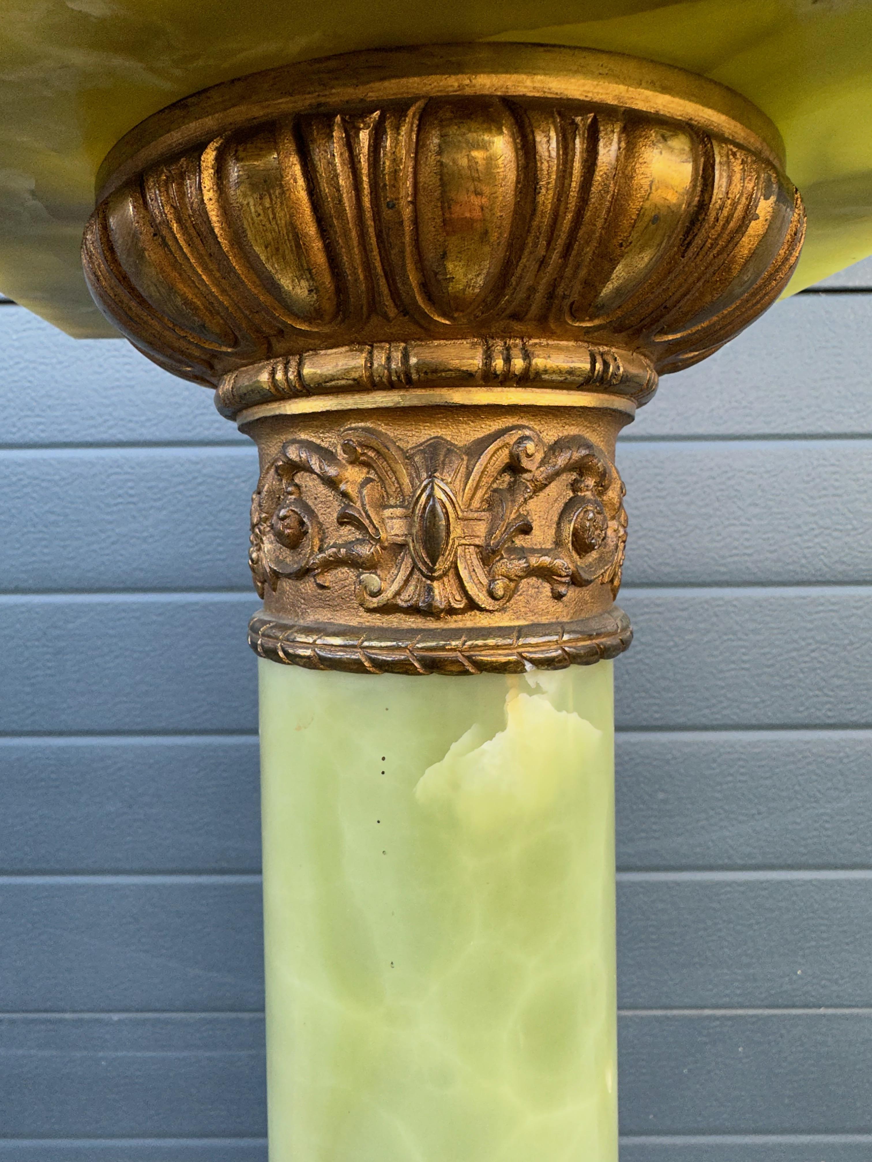 Hand-Crafted Stylish & Majestic Looking Antique, Green Onyx and Bronze Column Pedestal Stand For Sale