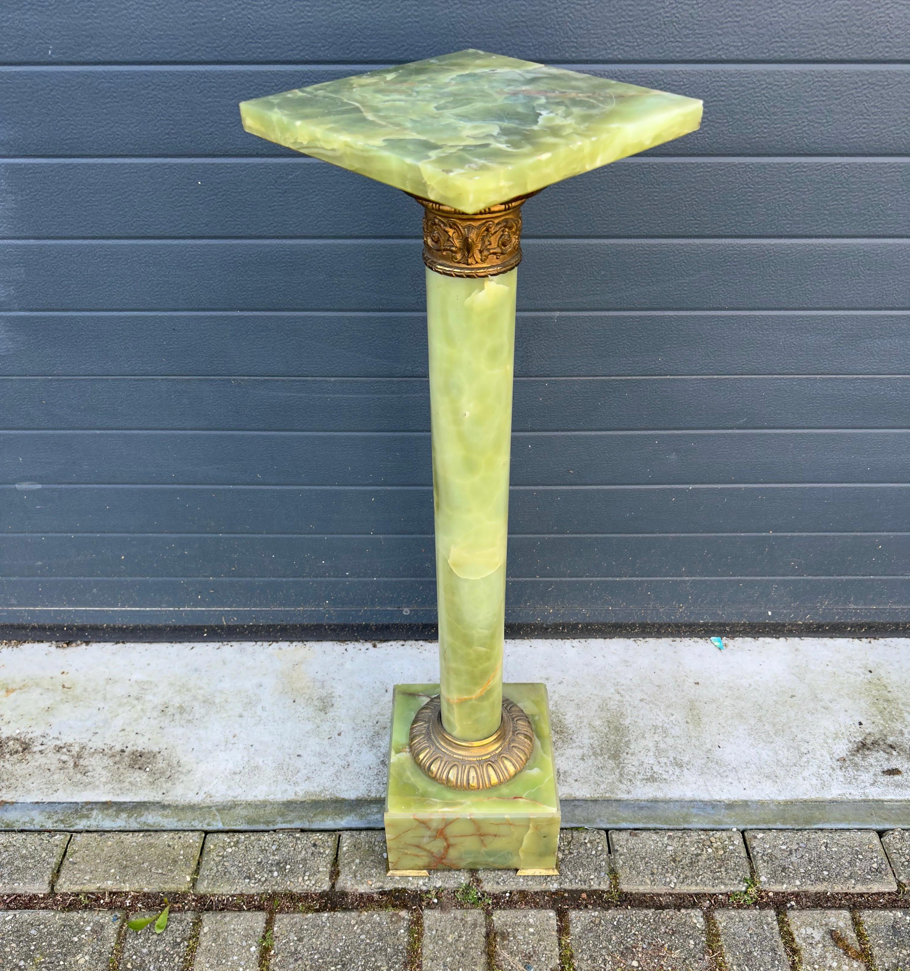 19th Century Stylish & Majestic Looking Antique, Green Onyx and Bronze Column Pedestal Stand For Sale