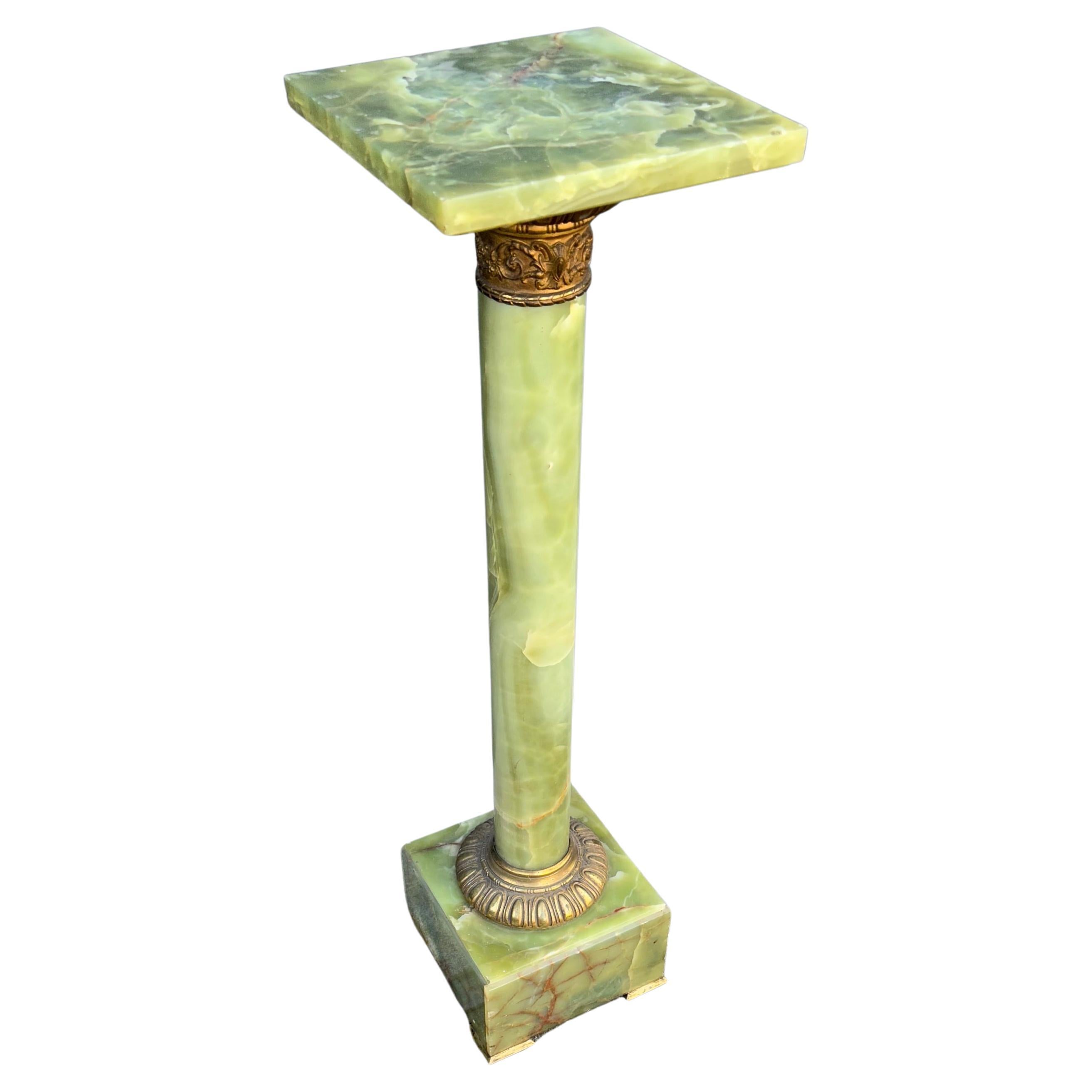 Stylish & Majestic Looking Antique, Green Onyx and Bronze Column Pedestal Stand For Sale