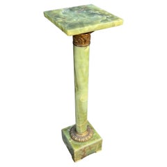 Stylish & Majestic Looking Retro, Green Onyx and Bronze Column Pedestal Stand