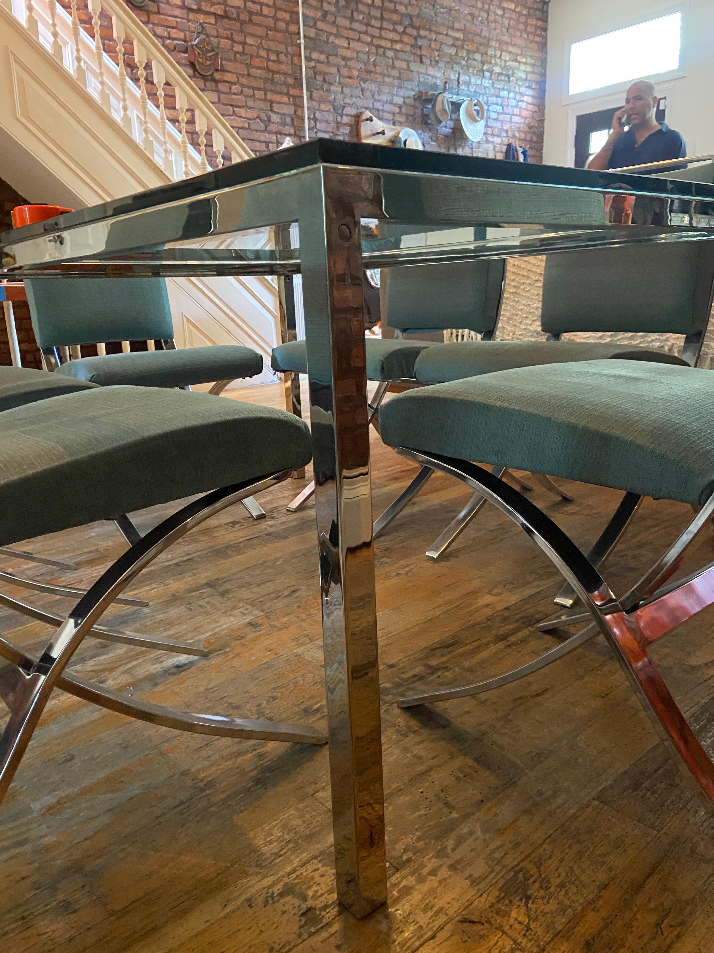 Stylish MCM Chrome and Glass Dining Room Set 1970s In Good Condition In Brooklyn, NY