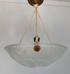 Stylish & Meaningful French Art Deco Chandelier, Frosted Glass w. Flying Pigeons