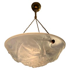 Stylish & Meaningful Art Deco Chandelier, Frosted Glass w. Flying Pigeons Sabine