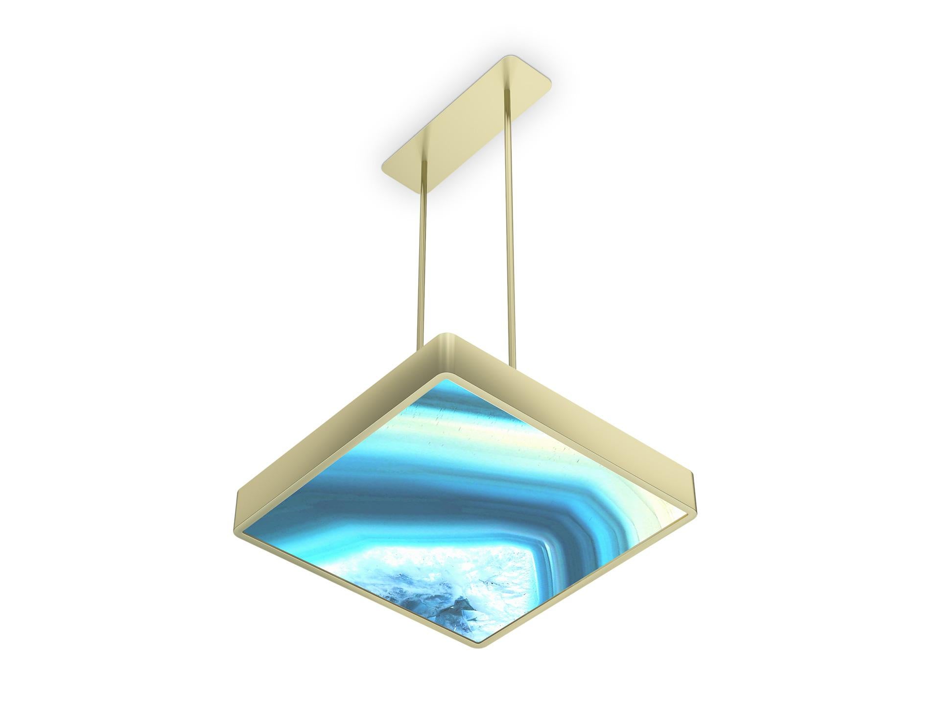 Modern Stylish Metal Ceiling Lamp Champagne Finish Opalescent Vetrite For Sale