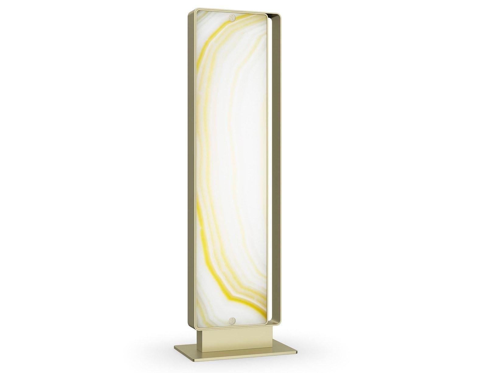 Elegante Lámpara de Pie Metálica Acabado Champán Vetrite Opalescente Moderno en venta