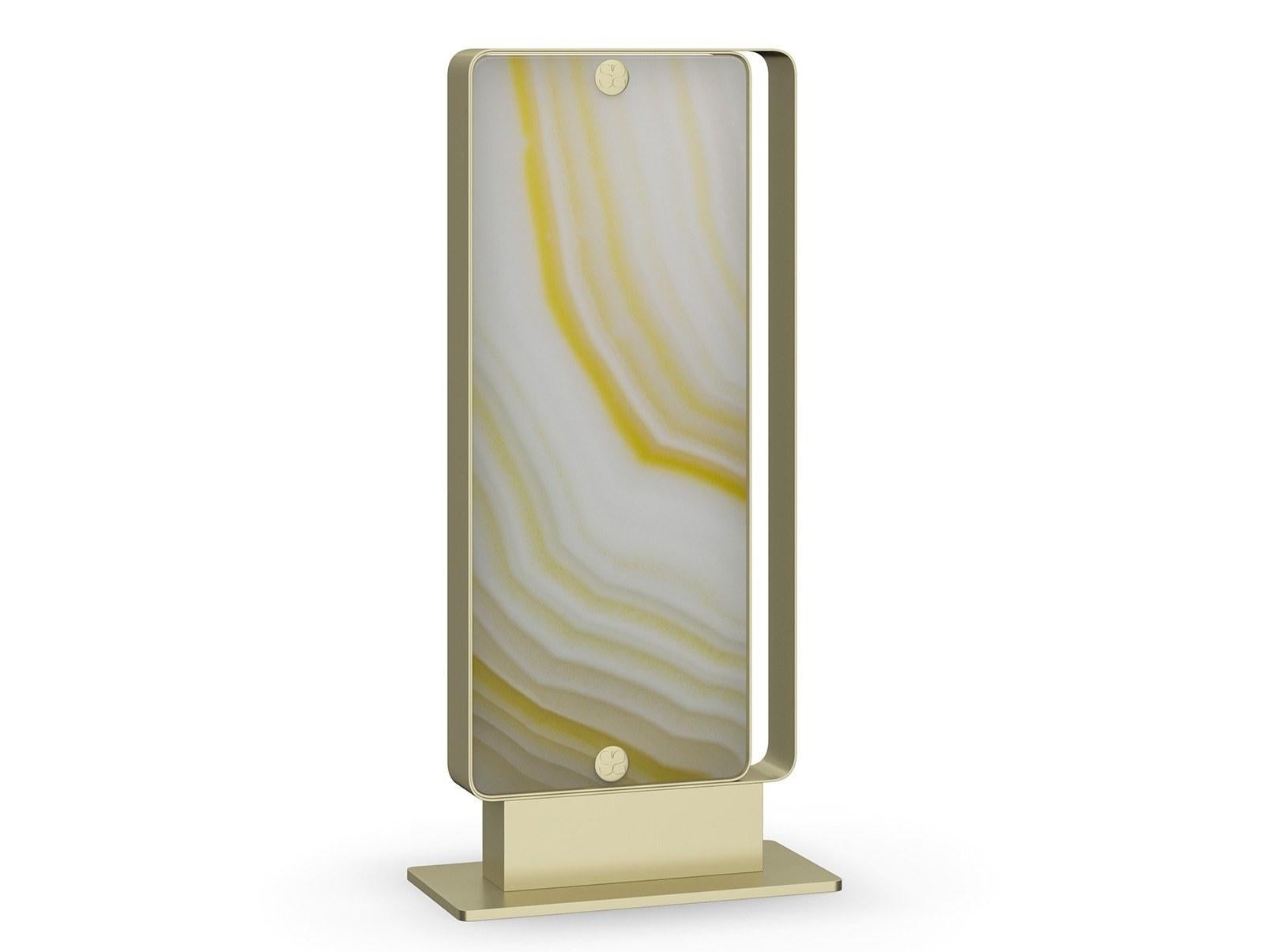 Elegante Lámpara de Sobremesa Metálica Acabado Champán Vetrita Opalescente Moderno en venta