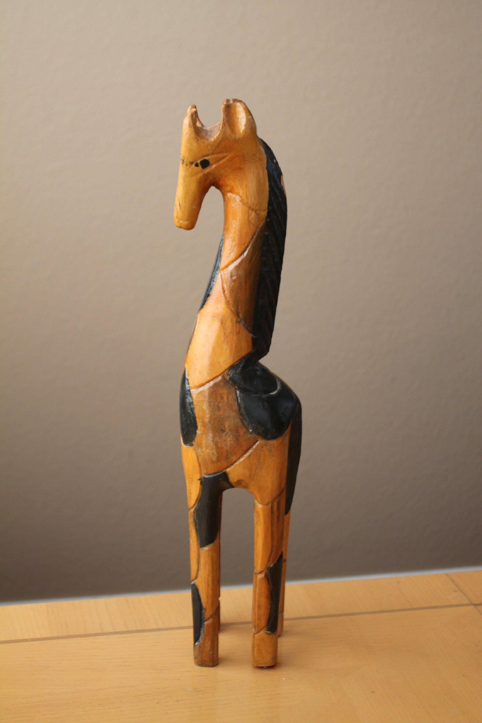 Unknown Stylish Mid Century Carved Wood Abstract Giraffe Sculpture! 50s Carved Art Decor For Sale