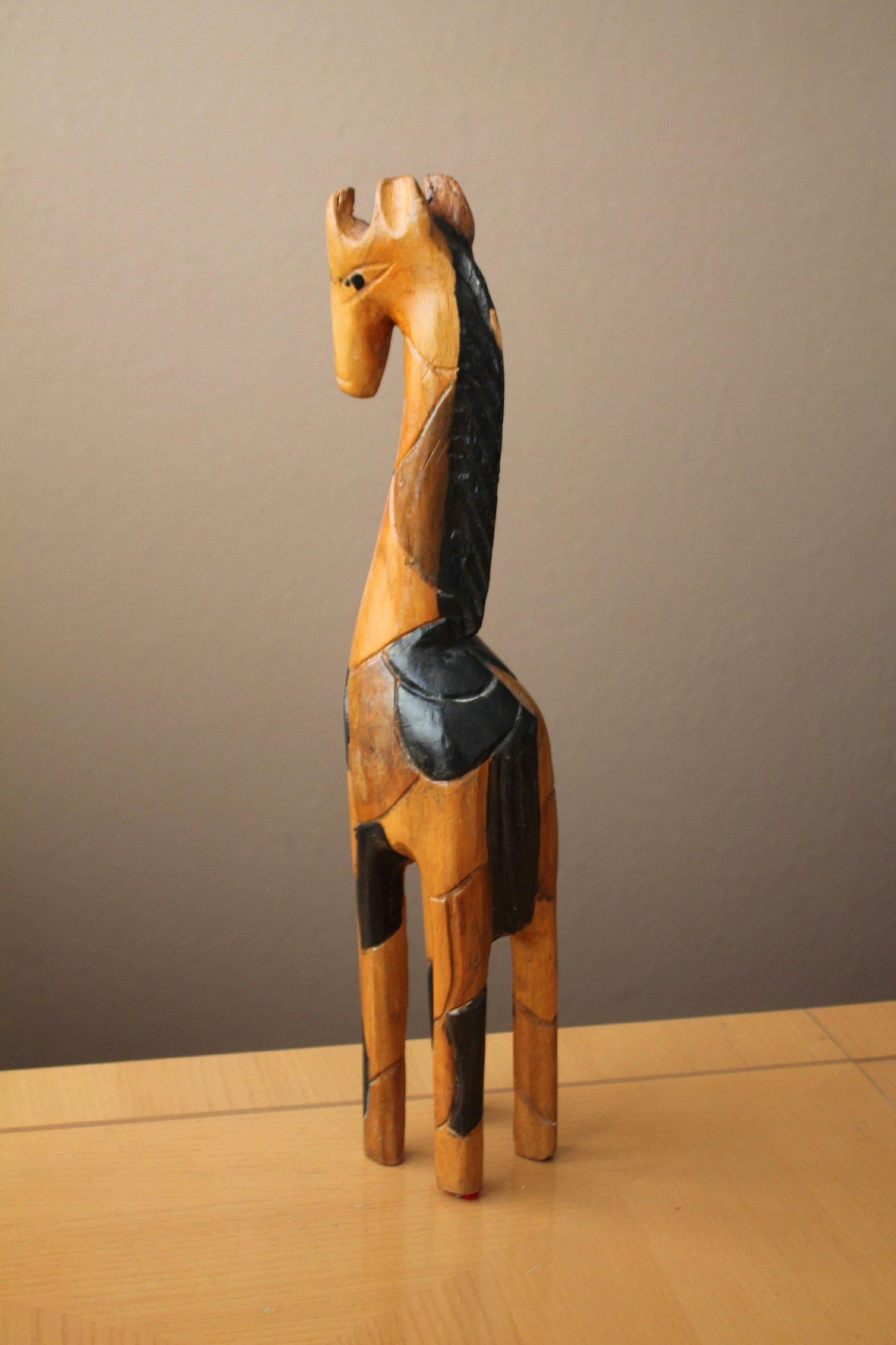 Hand-Carved Stylish Mid Century Carved Wood Abstract Giraffe Sculpture! 50s Carved Art Decor For Sale